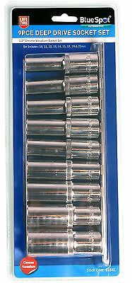 BLUESPOT 9PCS 1/2" DRIVE 6 POINT DEEP SOCKETS 10MM - 22MM