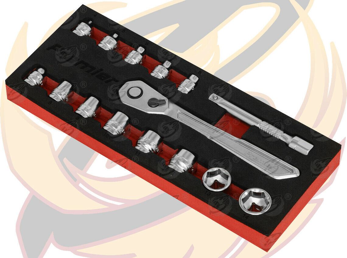 SEALEY 15PCS 1/4" DRIVE 6 POINT 90 TOOTH LOW PROFILE SOCKET SET 4MM - 14MM