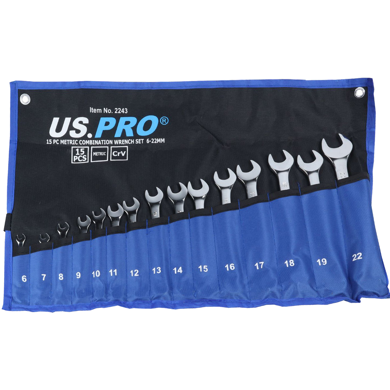 US Pro 15 Piece Metric Combination Spanner Set 6 - 22mm 2243