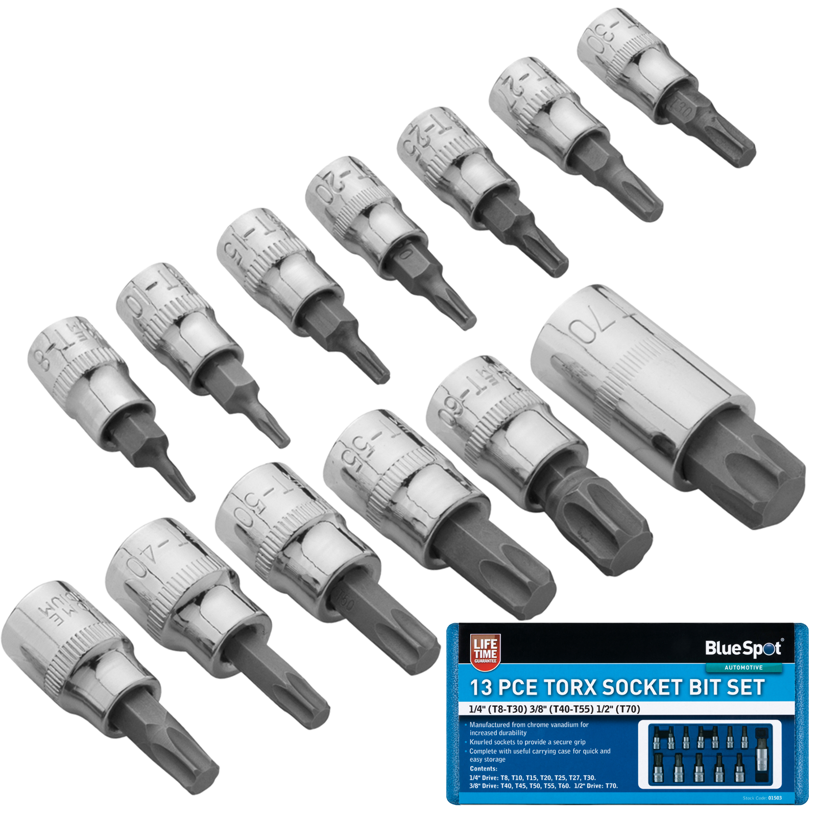 BLUESPOT 13PCE TORX BIT SOCKET SET T8-T60
