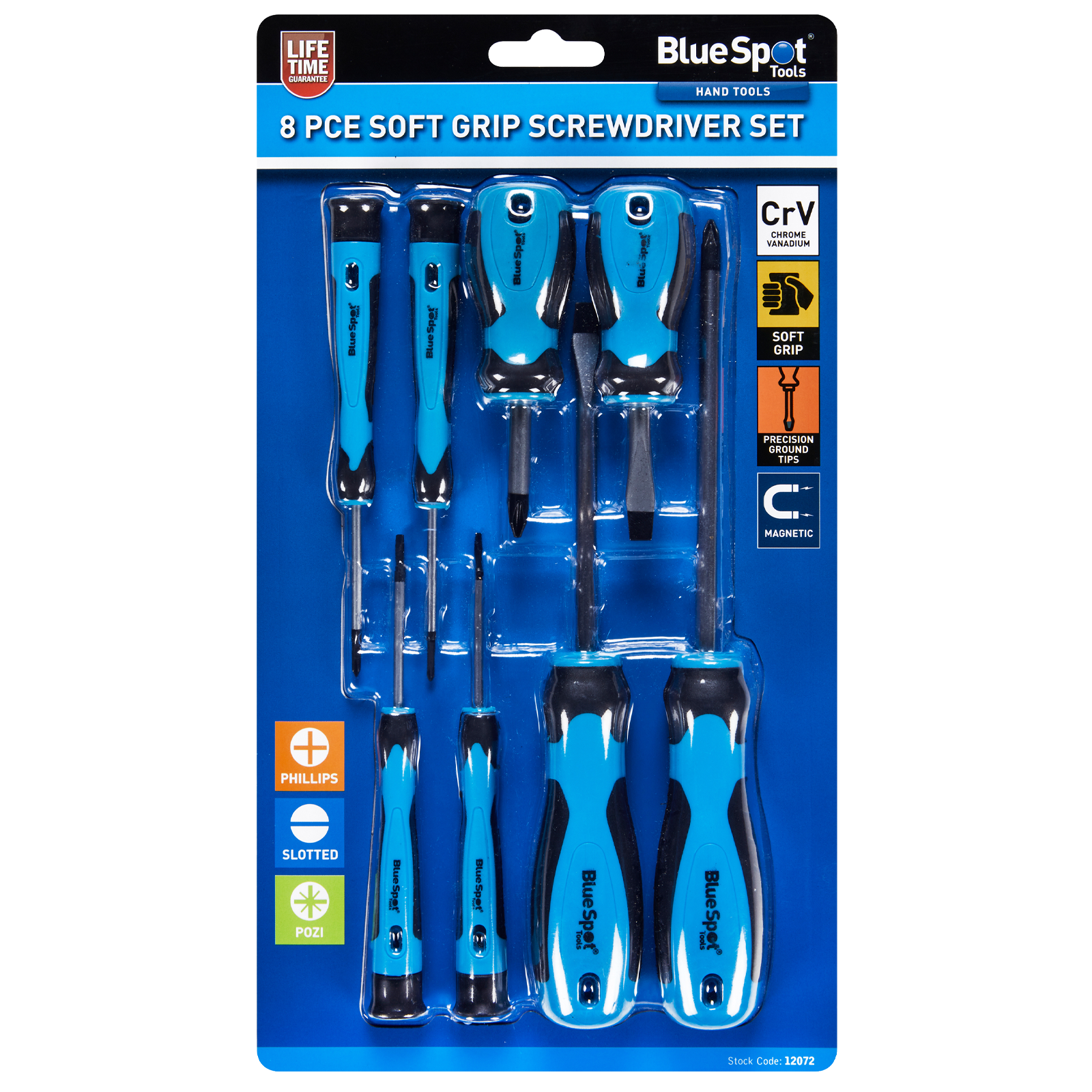 BlueSpot 8 Piece Soft Grip Screwdriver Set ( Slotteed - Pozidrive - PHillips ) ( 12072 )