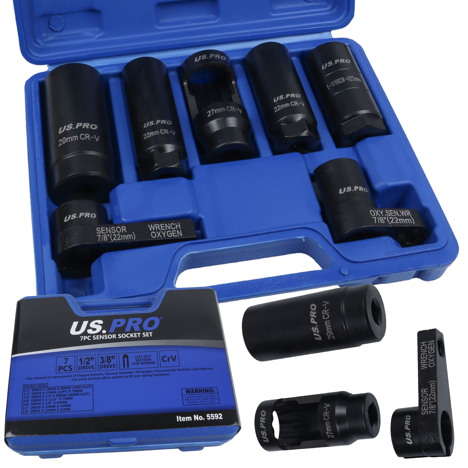 US Pro 7 Piece 3/8" & 1/2" Drive Sensor Socket Set 5592