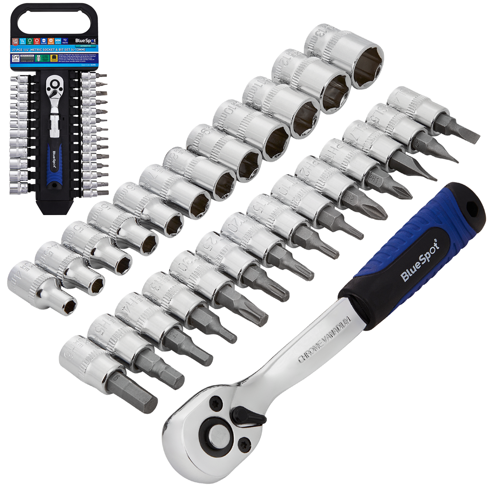 BlueSpot 27 Piece 1/4" Drive Metric Socket And Bit Set (4-13mm) ( 01495 )