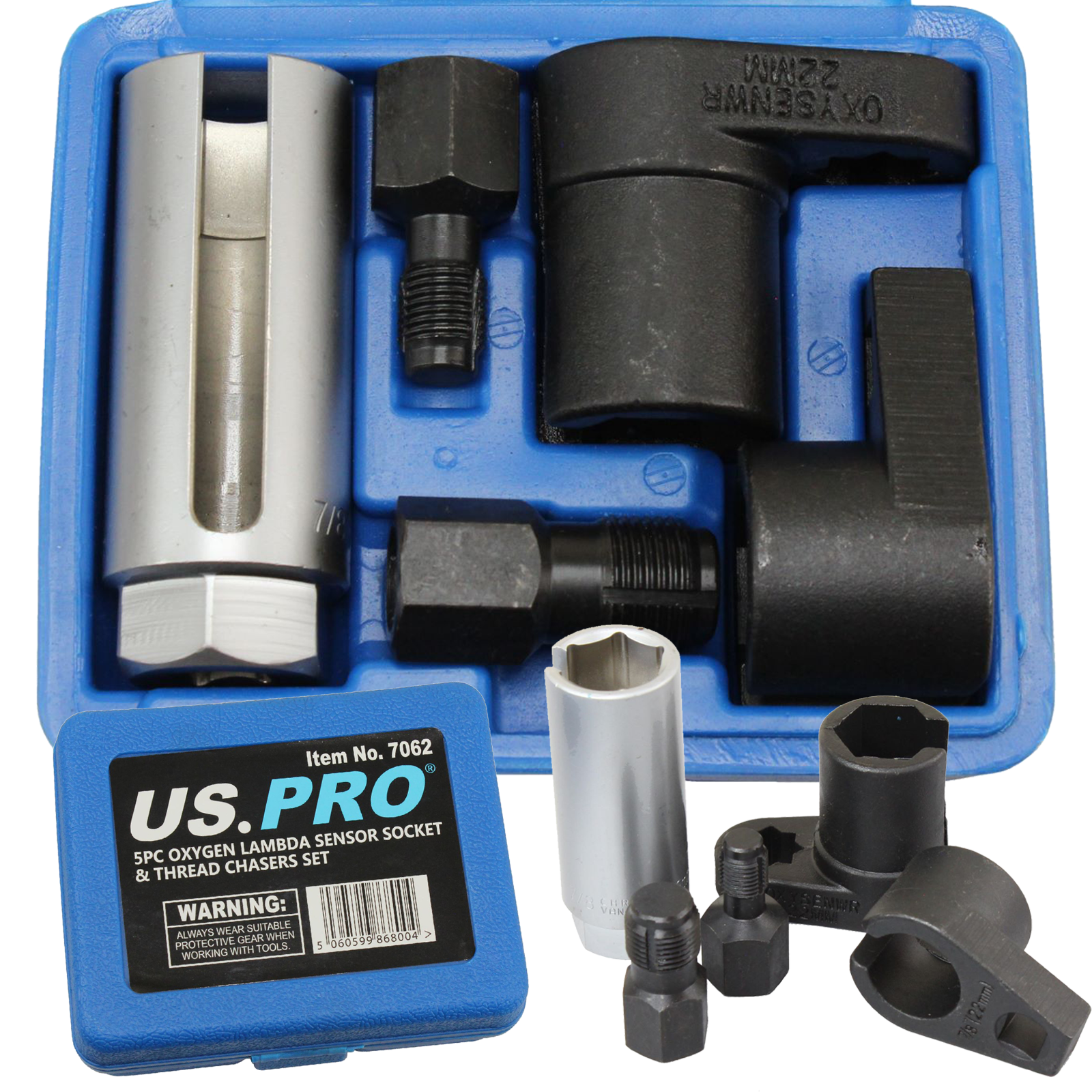 US PRO 5PC OXYGEN LAMBDA SENSOR SOCKET & THREAD CHASERS SET