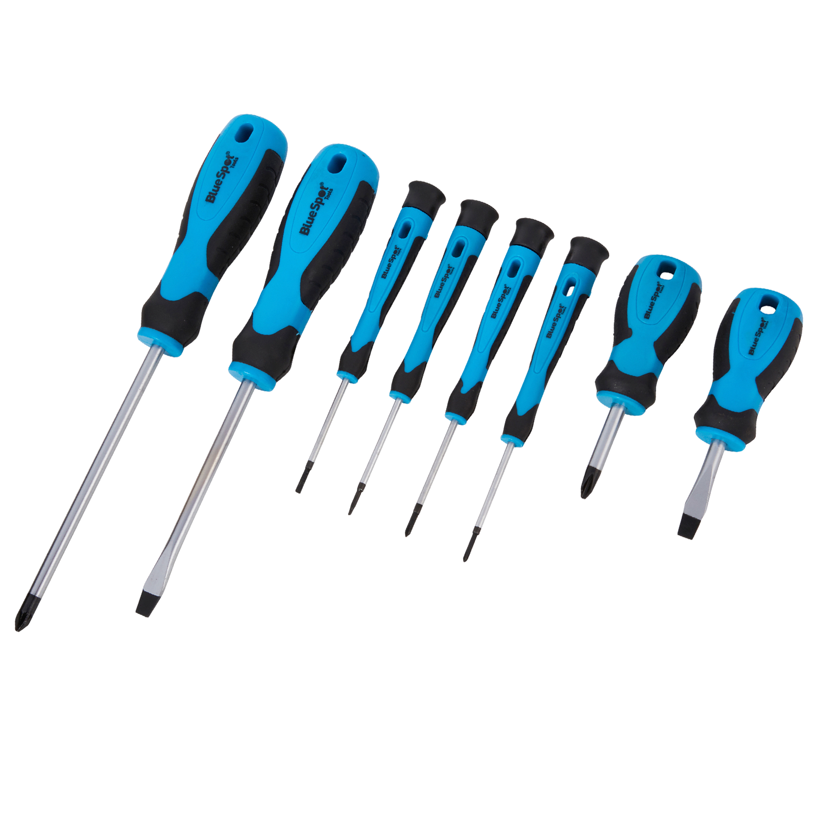 BLUESPOT 8PCE SOFT GRIP SCREWDRIVER SET ( SLOTTEED - POZIDRIVE - PHILLIPS )