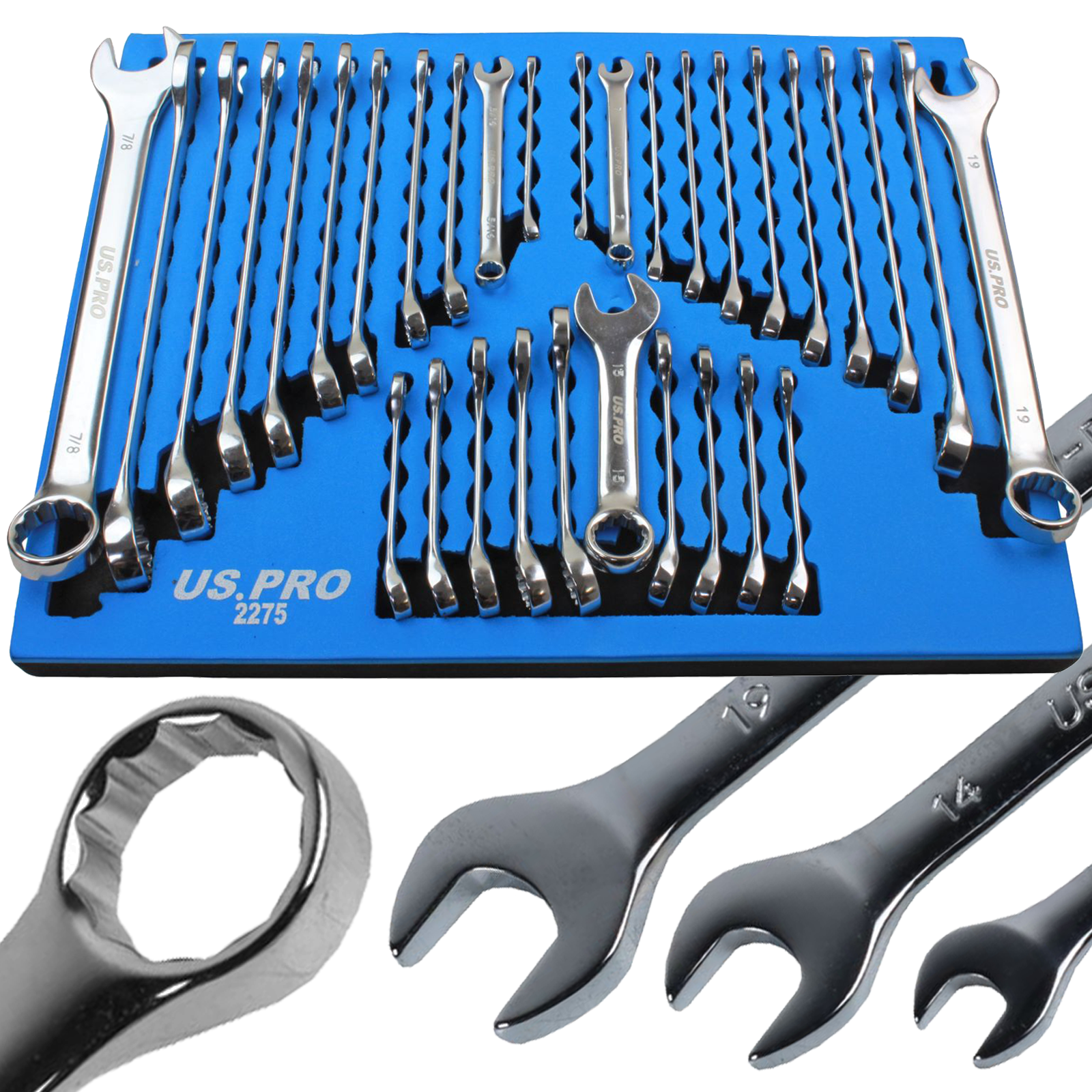 US Pro 32 Piece Combination Spanners Metric / Sae - Foam Tray 2275