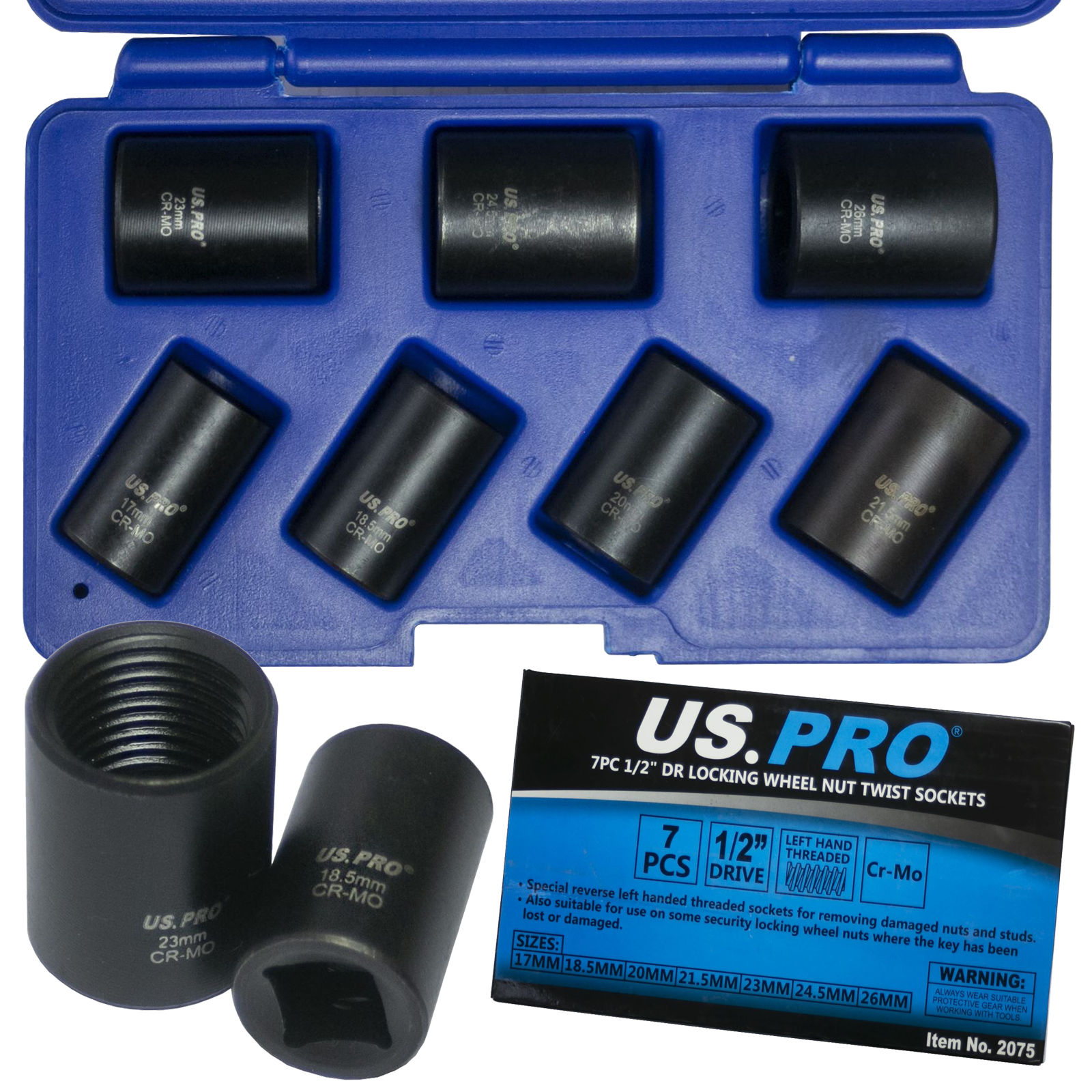US Pro 7 Piece 1/2" Drive Locking Wheel Nut Twist Sockets ( 2075 )