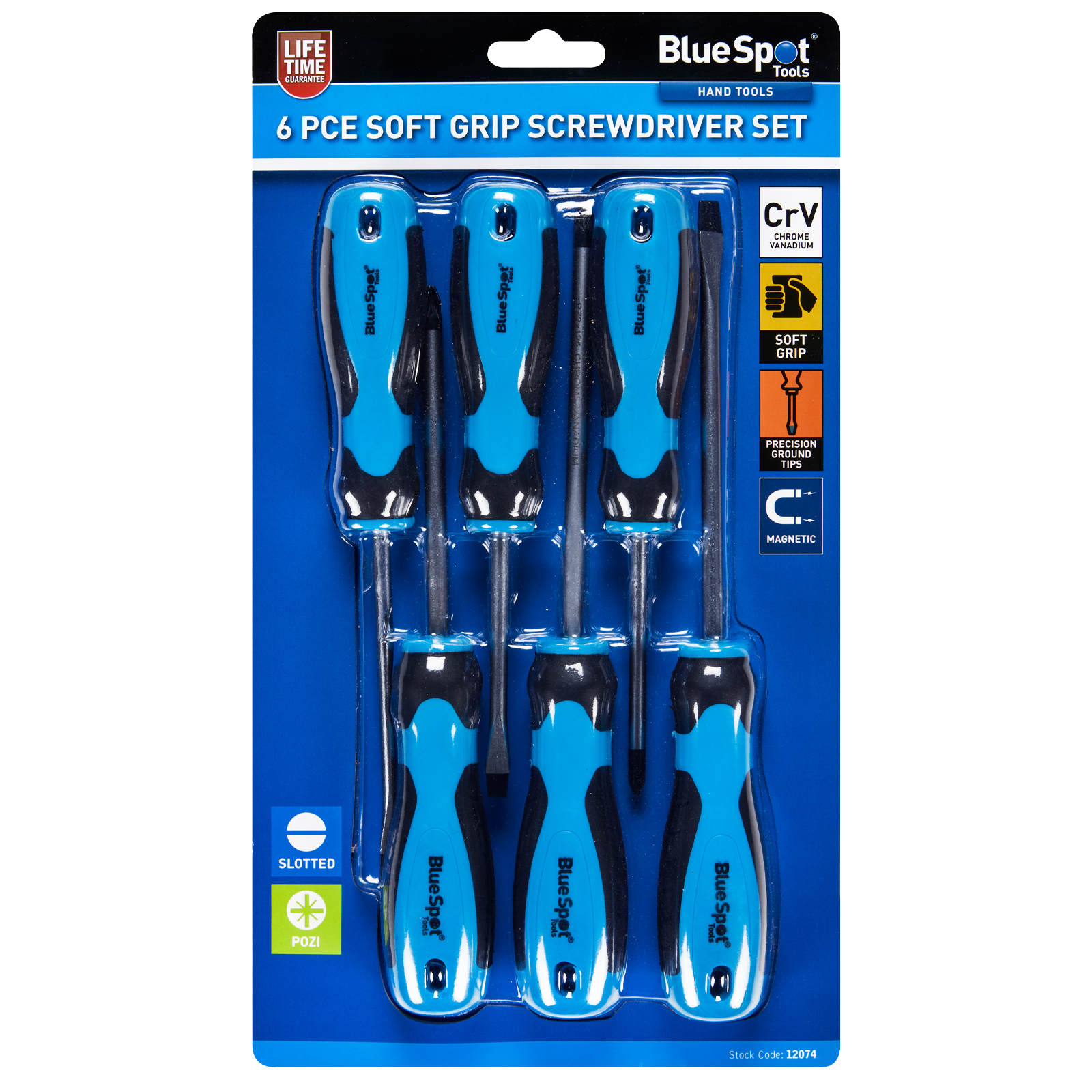 BlueSpot 6 Piece Soft Grip Screwdriver Set ( Slotteed - Pozidrive ) ( 12074 )