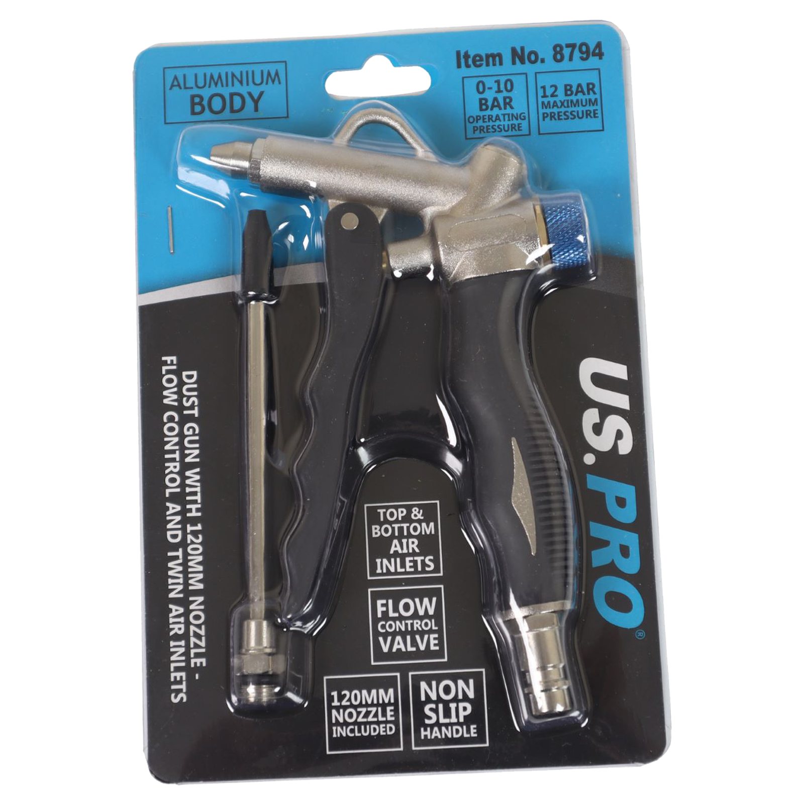 US Pro Dust Gun With 120mm Nozzle - Flow Control And Twin Air Inlets 8794