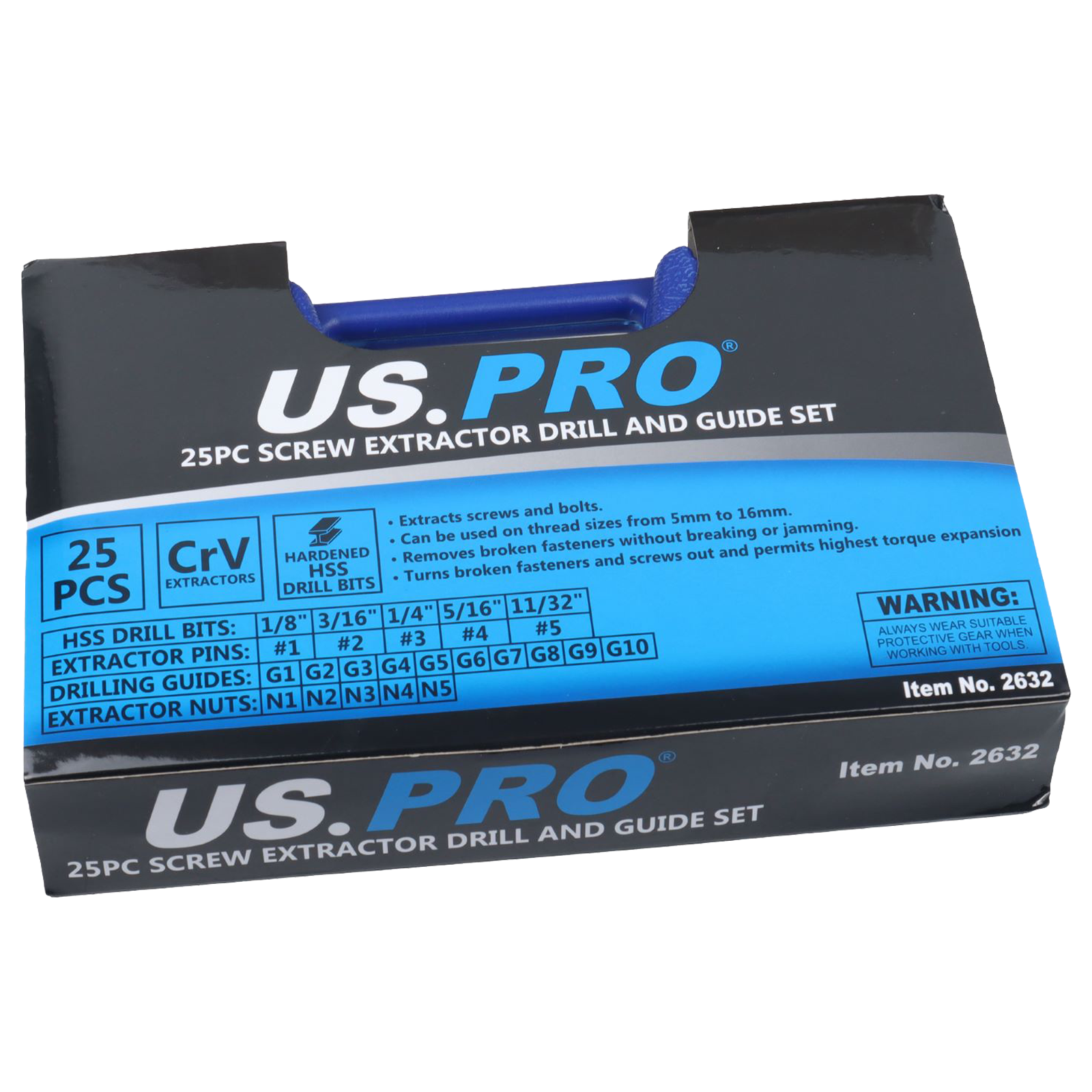 US Pro 25 Piece Screw Extractor Drill And Guide Set 2632