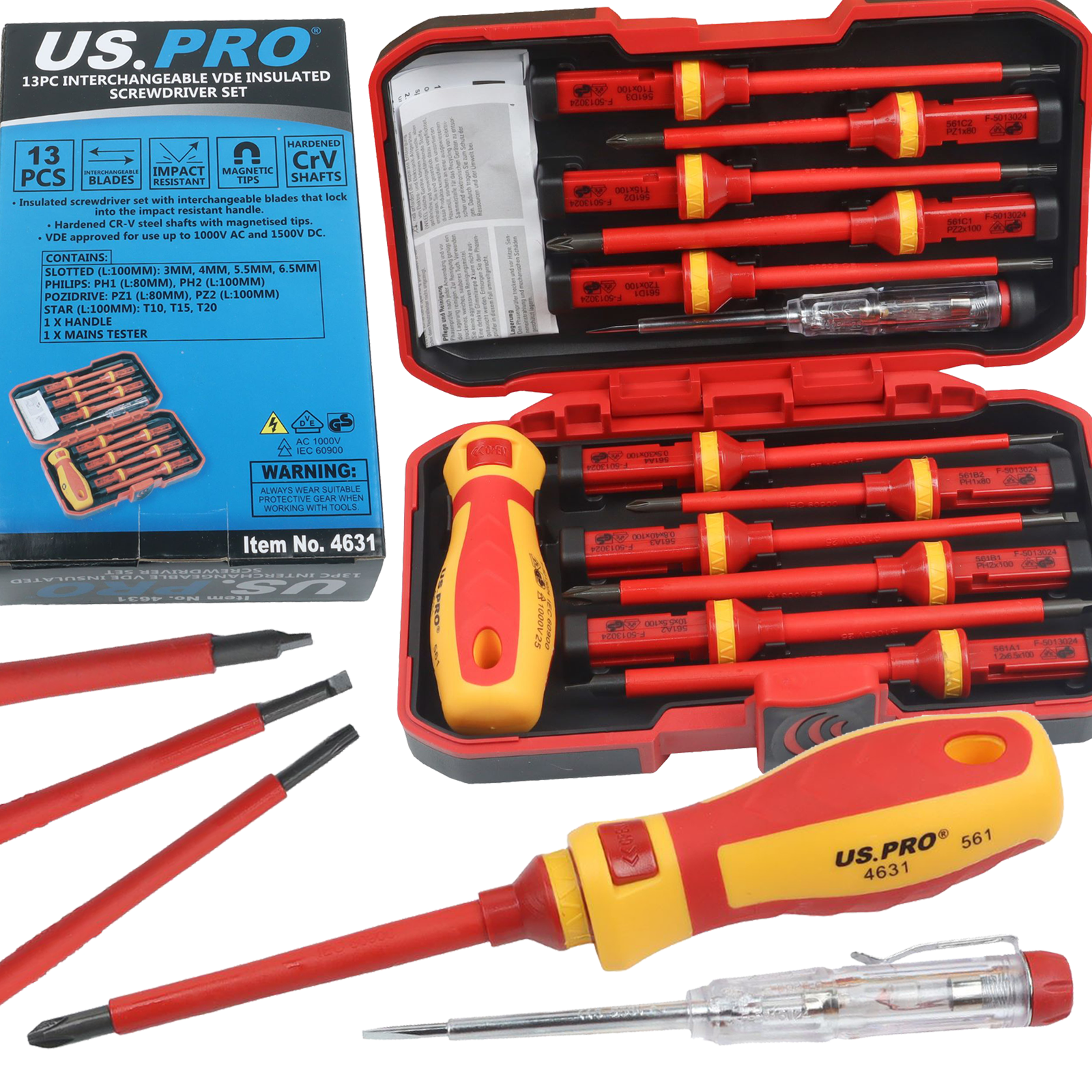US Pro 13 Piece Interchangeable VDE Insulated Screwdriver Set ( 4631 )