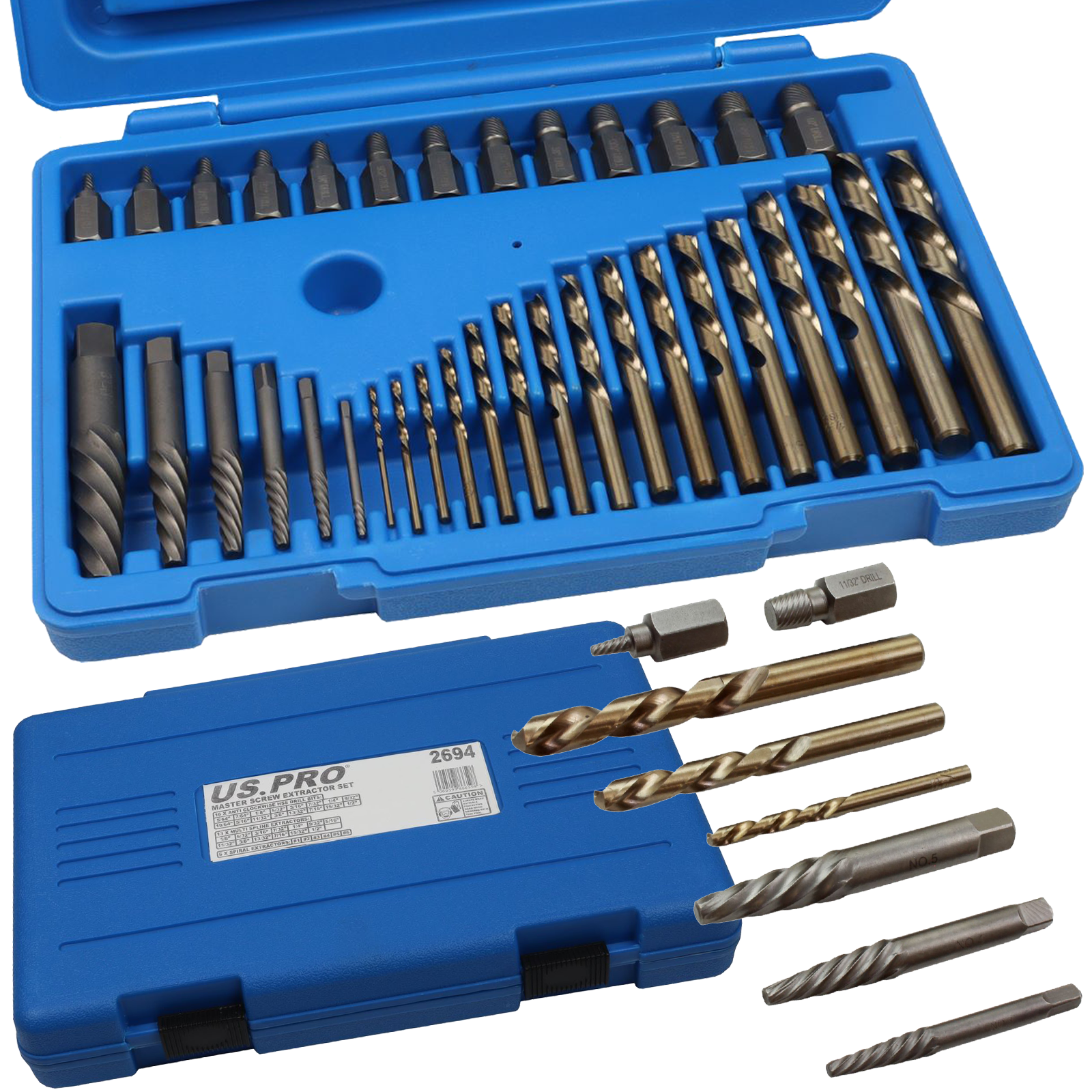 US Pro 35 Piece Master Screw Extractor Set With Left Hand Drill Bits 2694