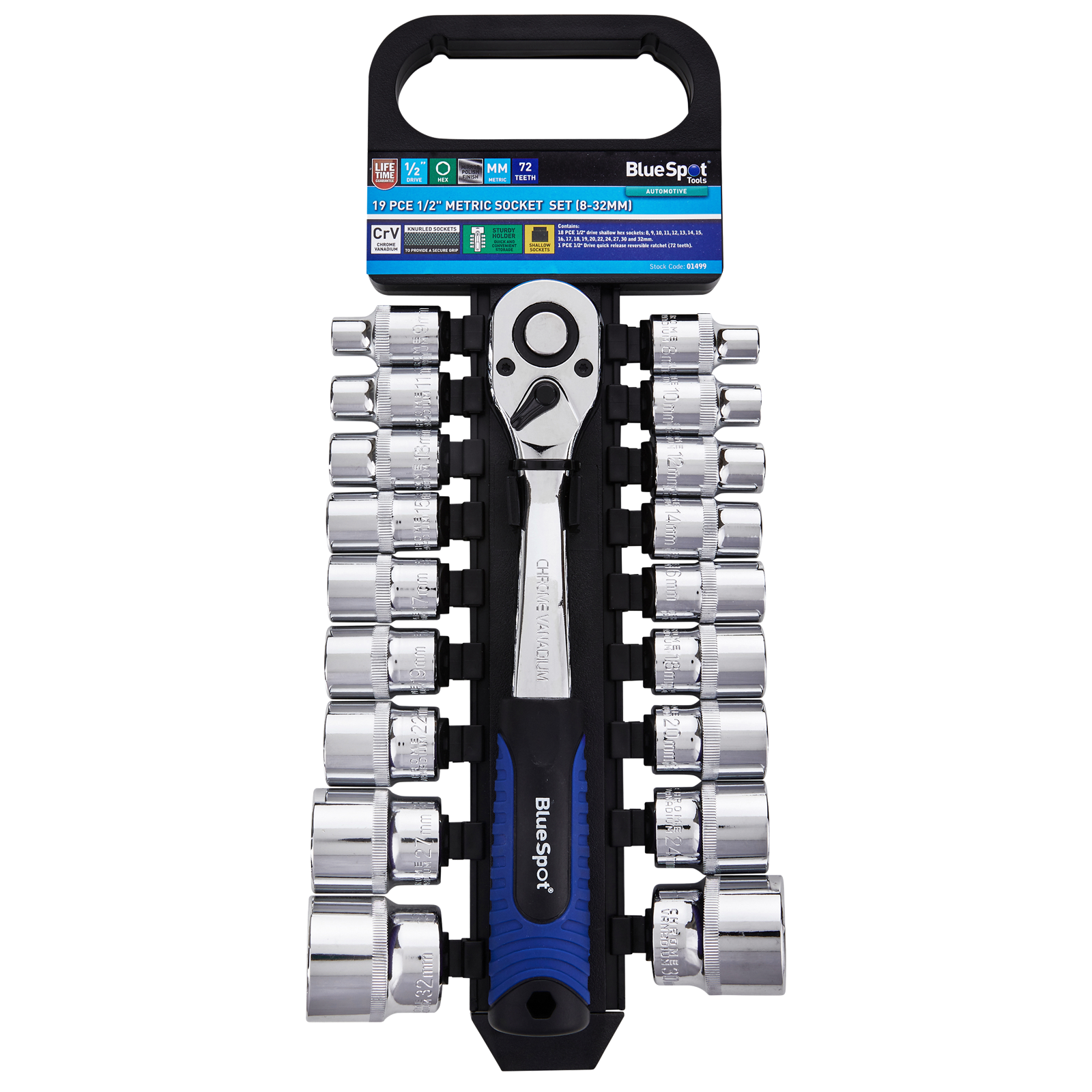 BlueSpot 19 Piece 1/2" Drive Metric Socket Set (8-32mm) ( 01499 )