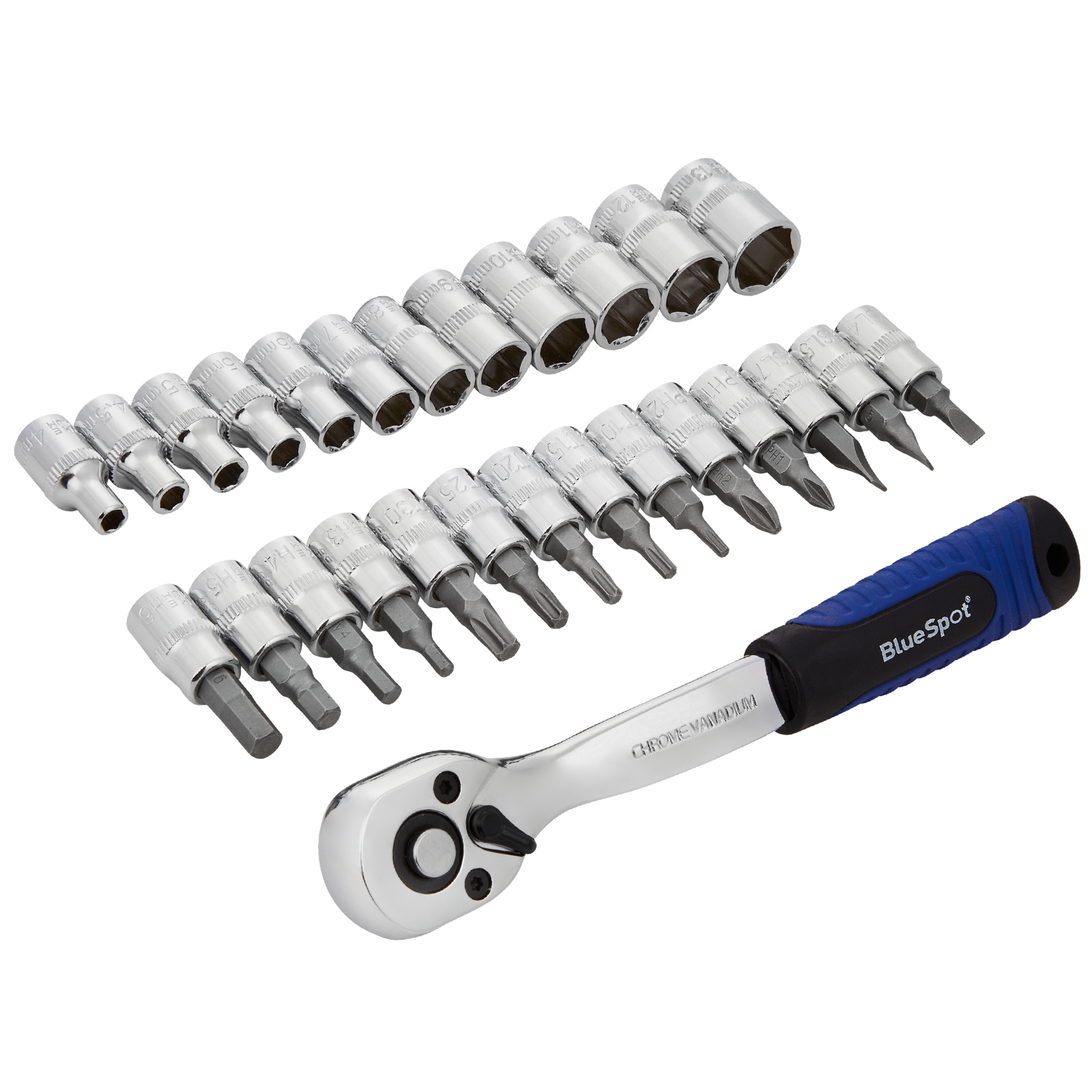 BLUESPOT 27 PCE 1/4" DRIVE METRIC SOCKET AND BIT SET (4-13MM)