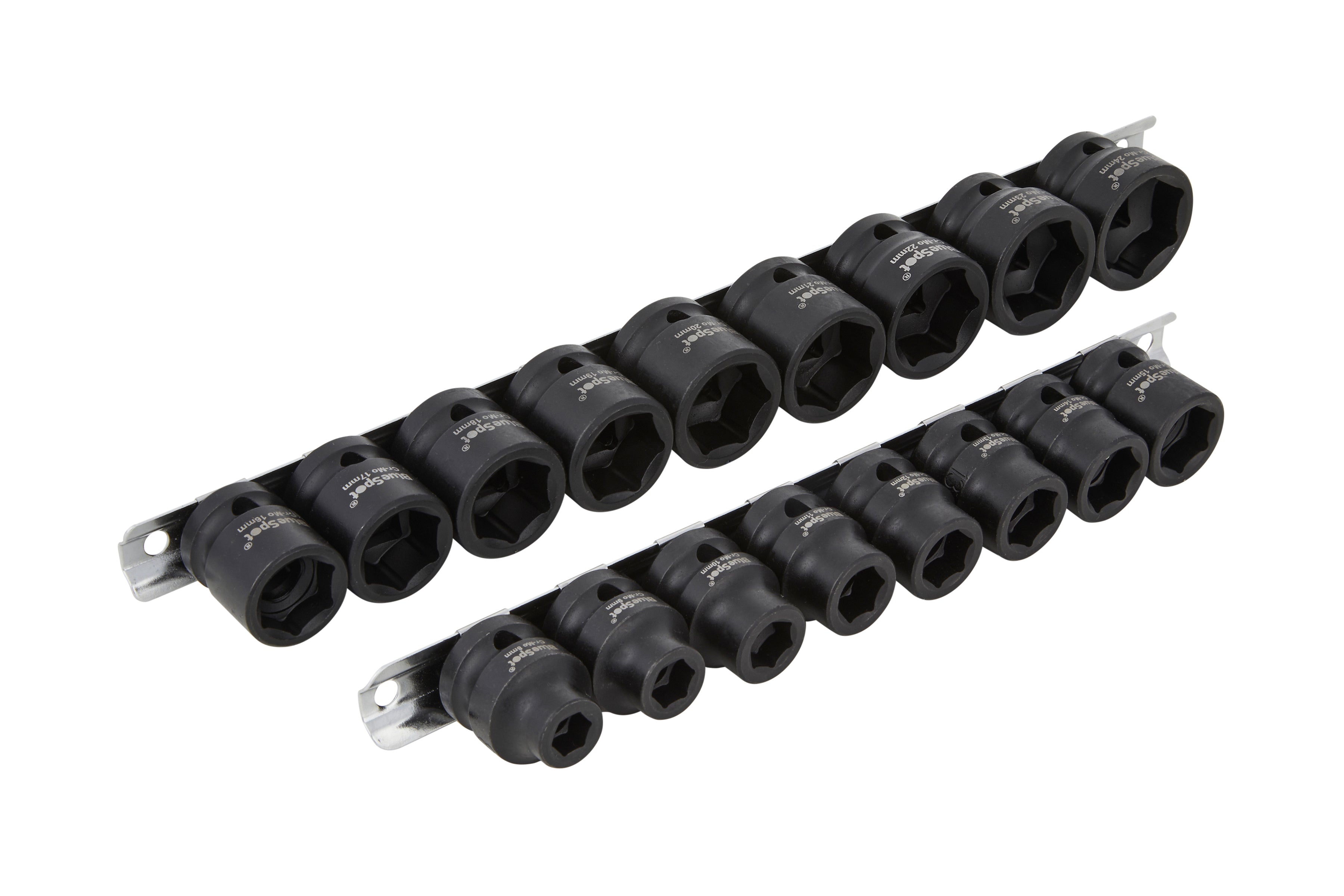 BLUESPOT 17 PCE METRIC 1/2" LOW PROFILE IMPACT SOCKETS (8-24MM)