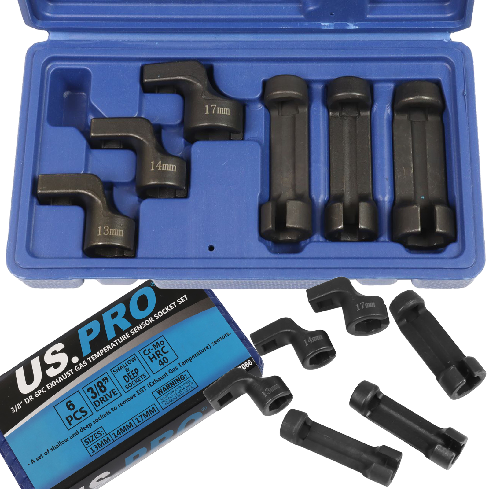 US PRO 6PC 3/8" DRIVE EXHAUST GAS TEMPERATURE SENSOR SOCKET SET