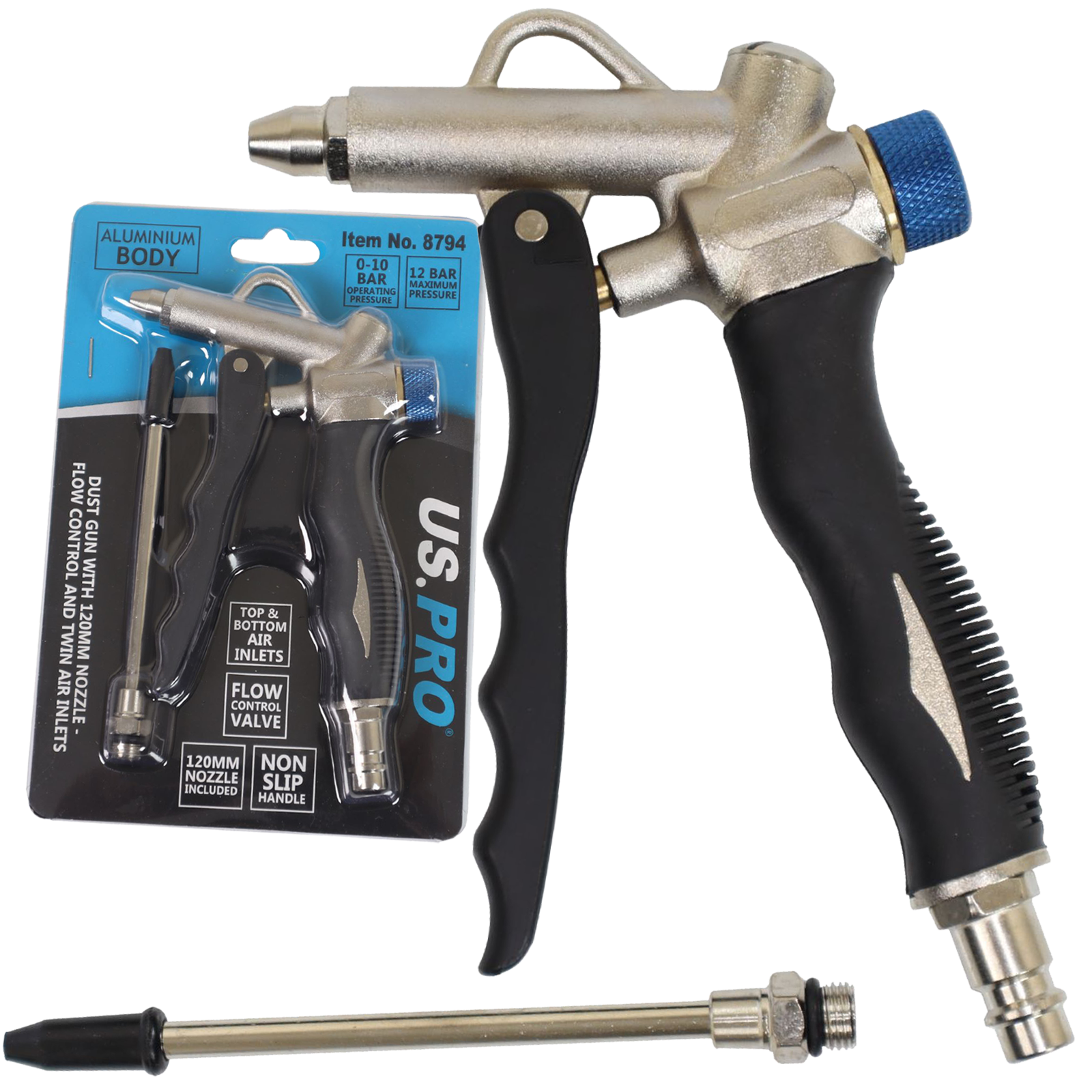 US Pro Dust Gun With 120mm Nozzle - Flow Control And Twin Air Inlets 8794
