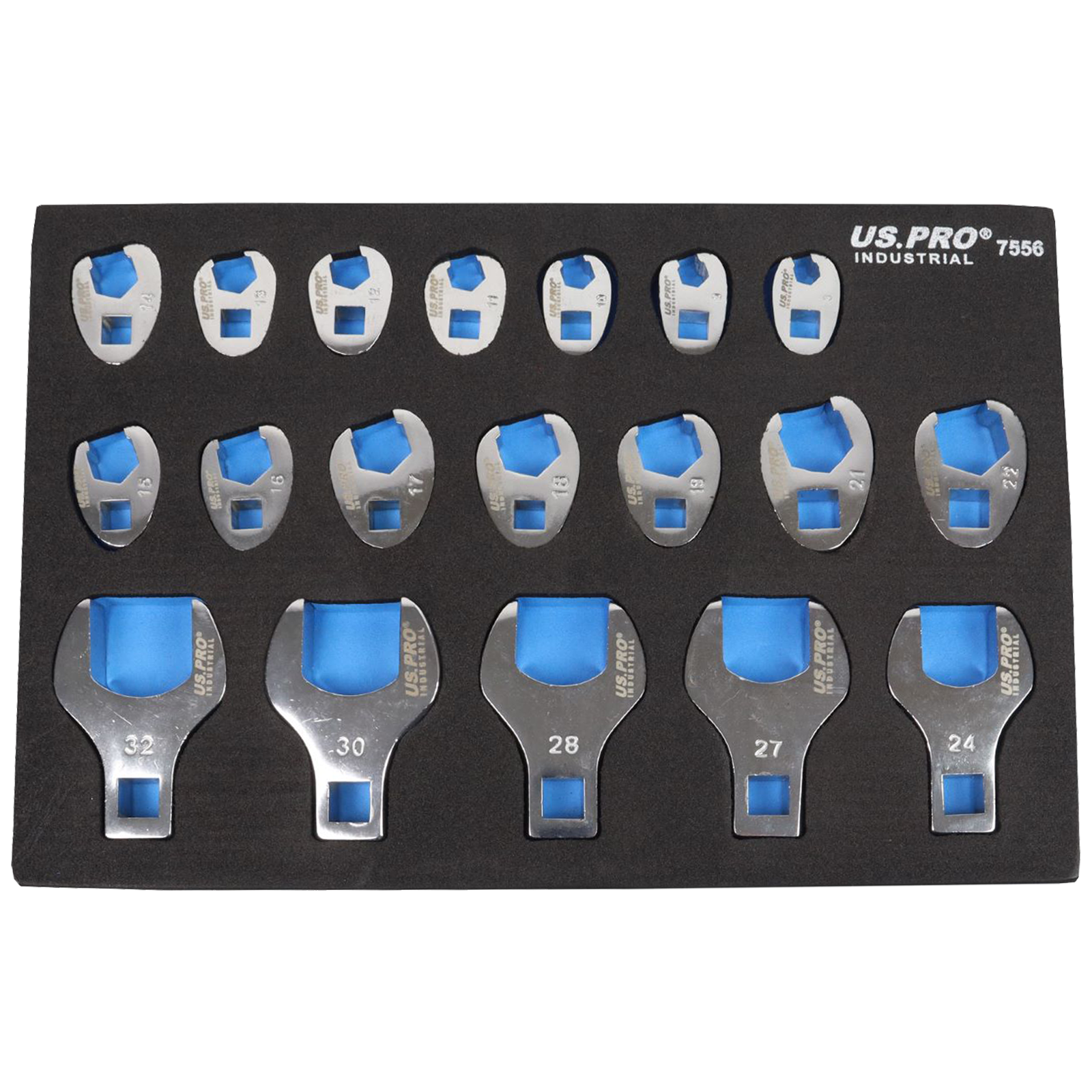 US Pro 19 Piece 3/8" & 1/2" Drive Metric Crowfoot Wrench Set In Eva Tray ( 7556 )