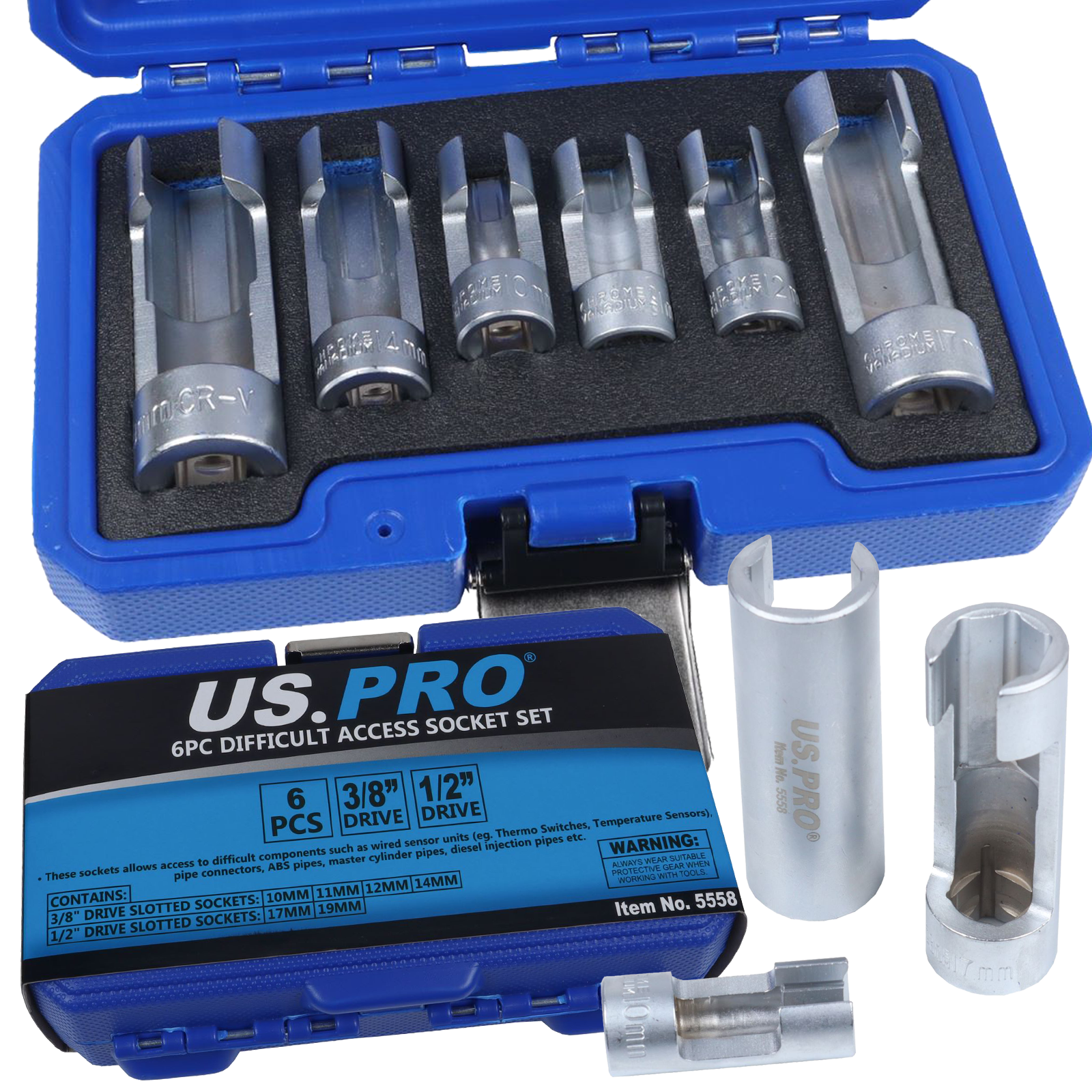 US Pro 6 Piece 3/8" & 1/2" Drive Difficult Access Socket Set ( 10mm - 19mm ) 5558