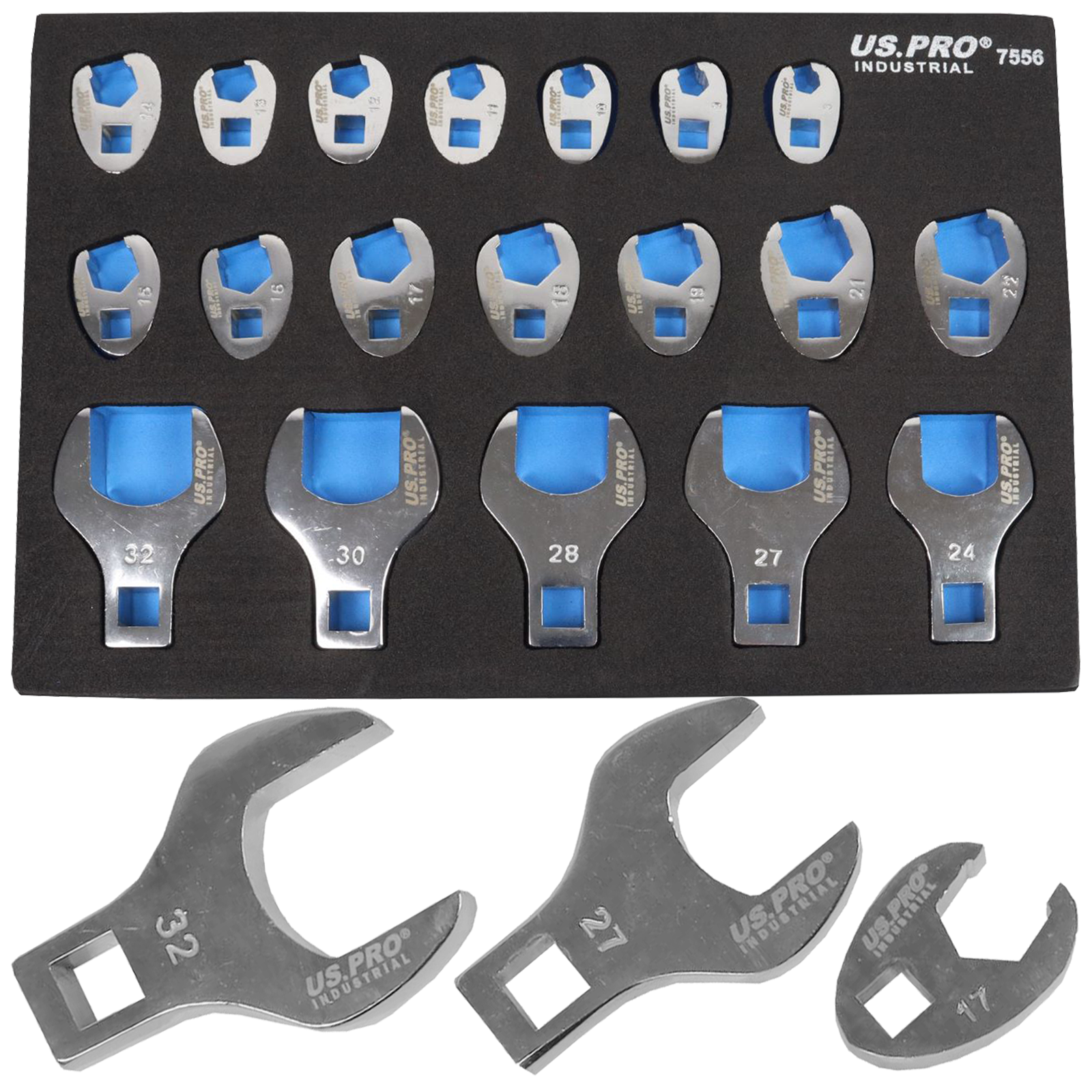 US PRO 19PC 3/8" & 1/2" DR METRIC CROWFOOT WRENCH SET IN EVA TRAY