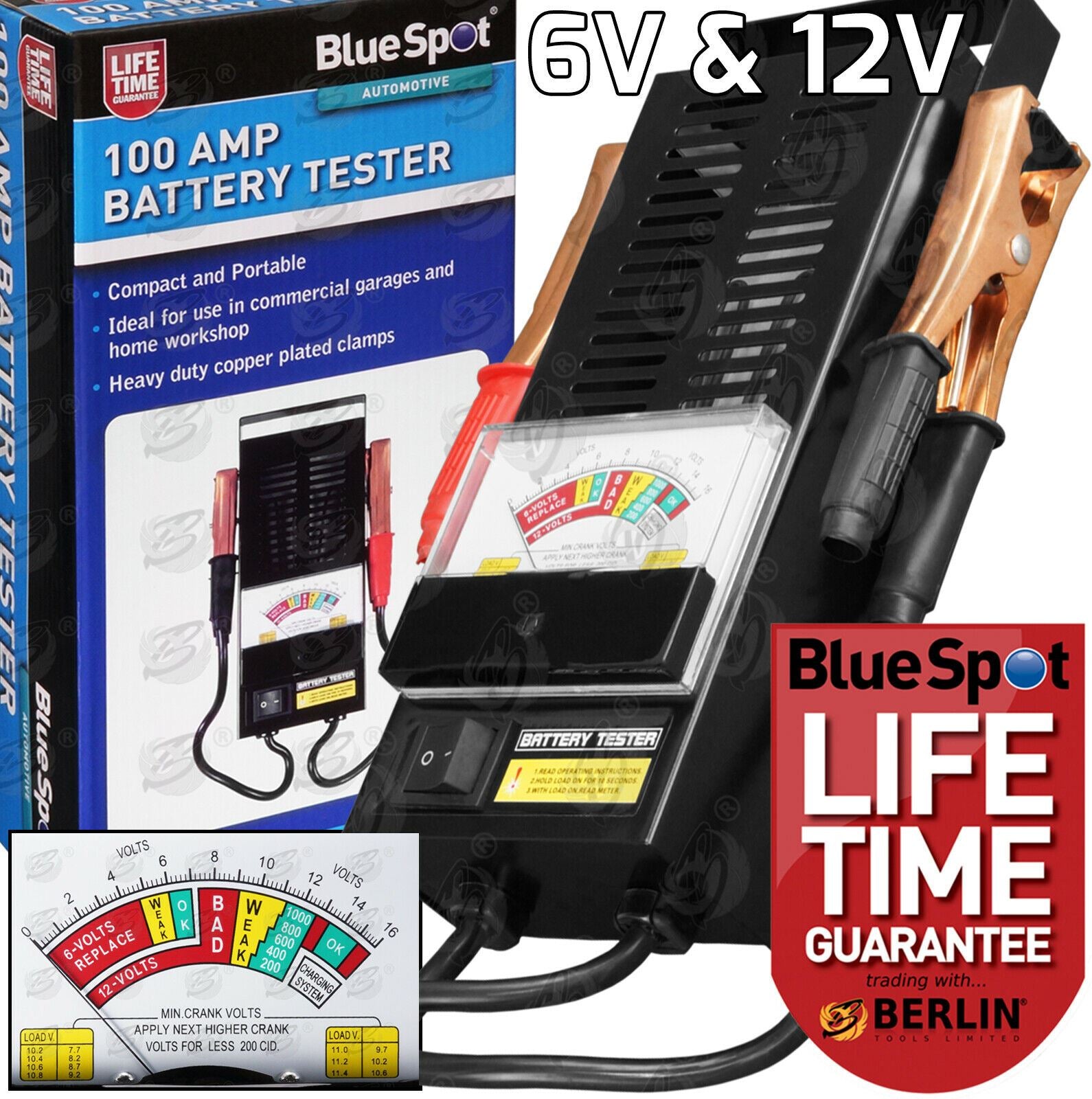 BLUESPOT 6V - 12V 100AMP BATTERY TESTER