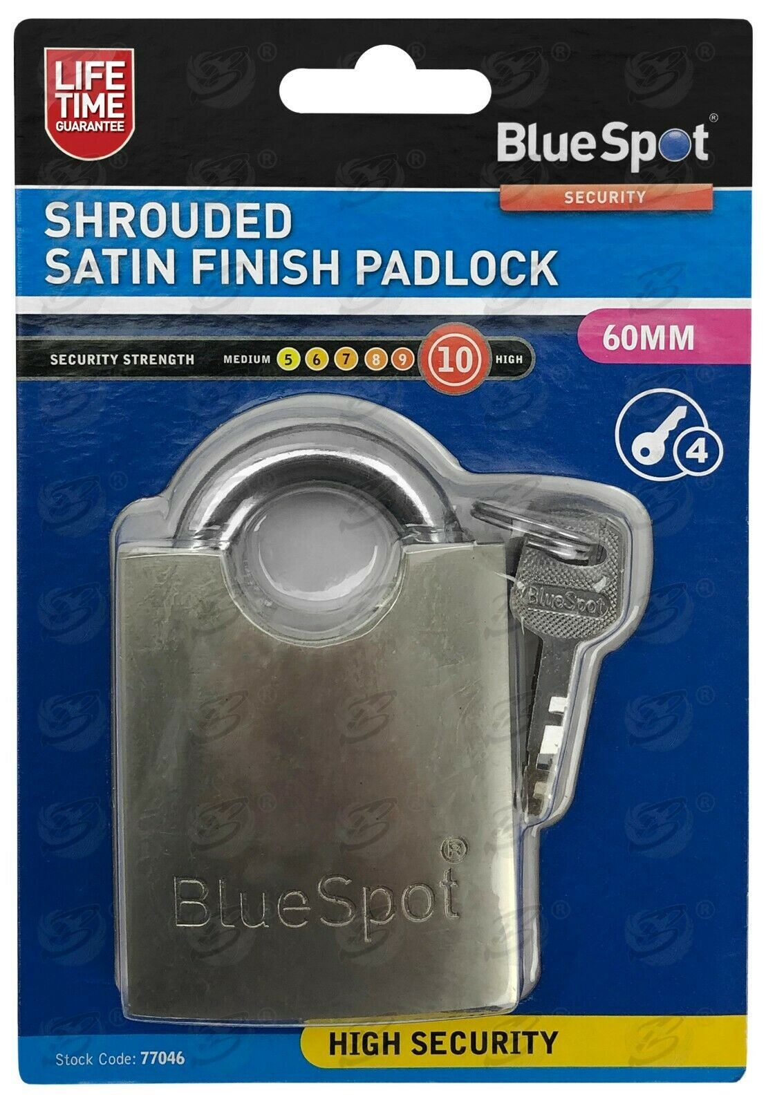 BLUESPOT 60MM SHROUDED SATIN FINISH PADLOCK