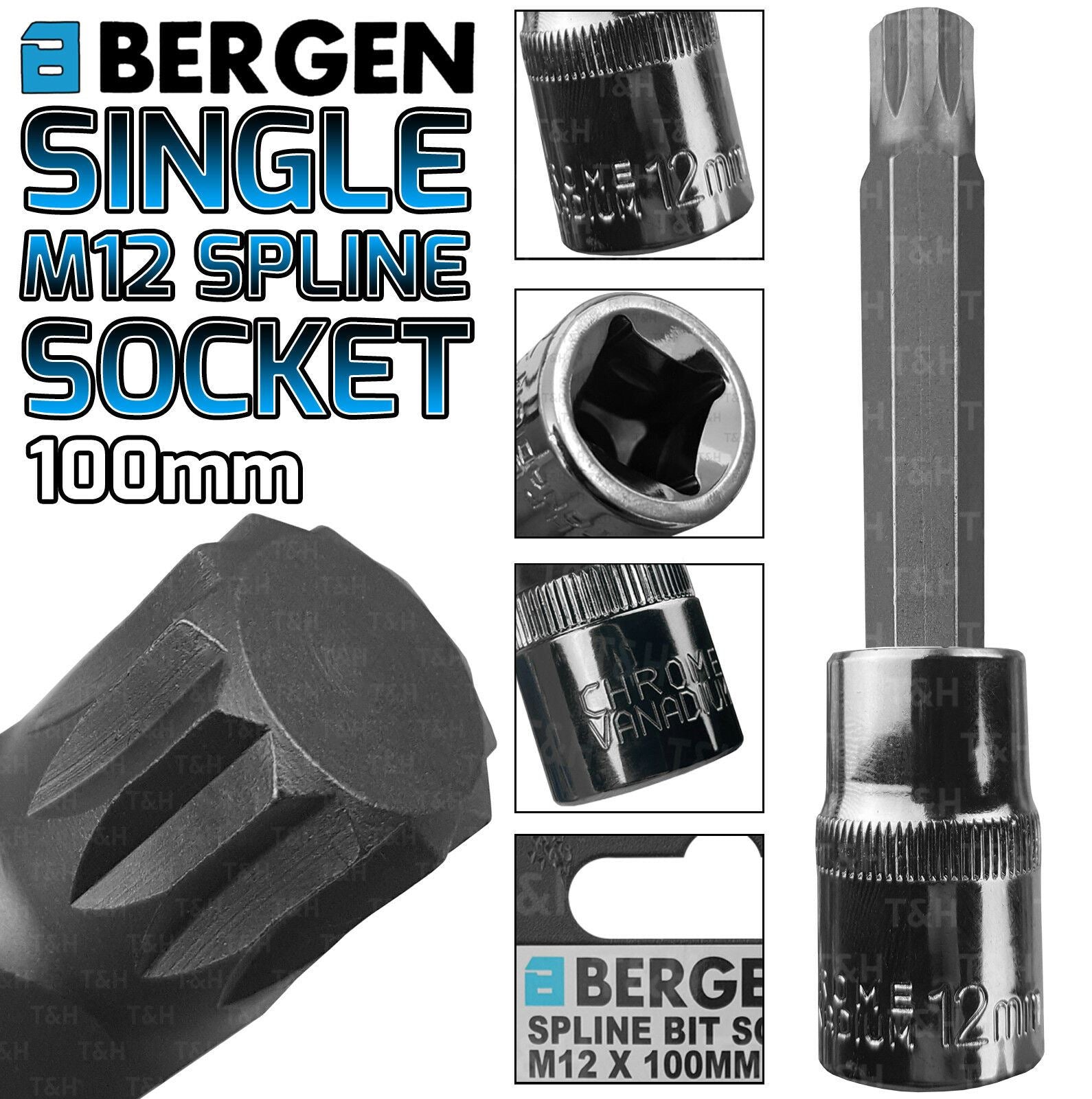 US PRO M12 1/2" DRIVE 100MM LONG SPLINE BIT SOCKET ( SINGLE )