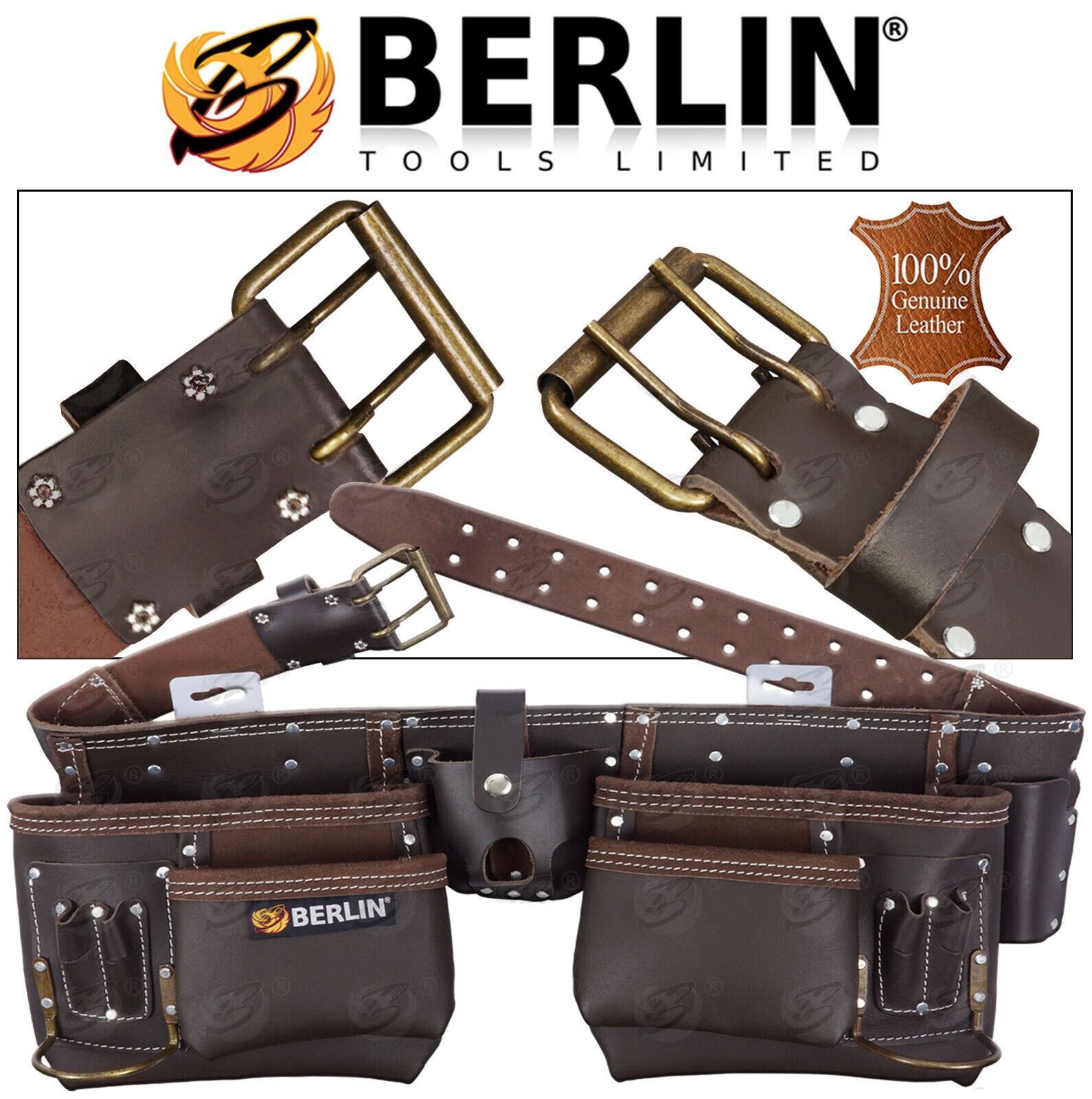 BERLIN 11 POCKET DOUBLE LEATHER WORK BELT