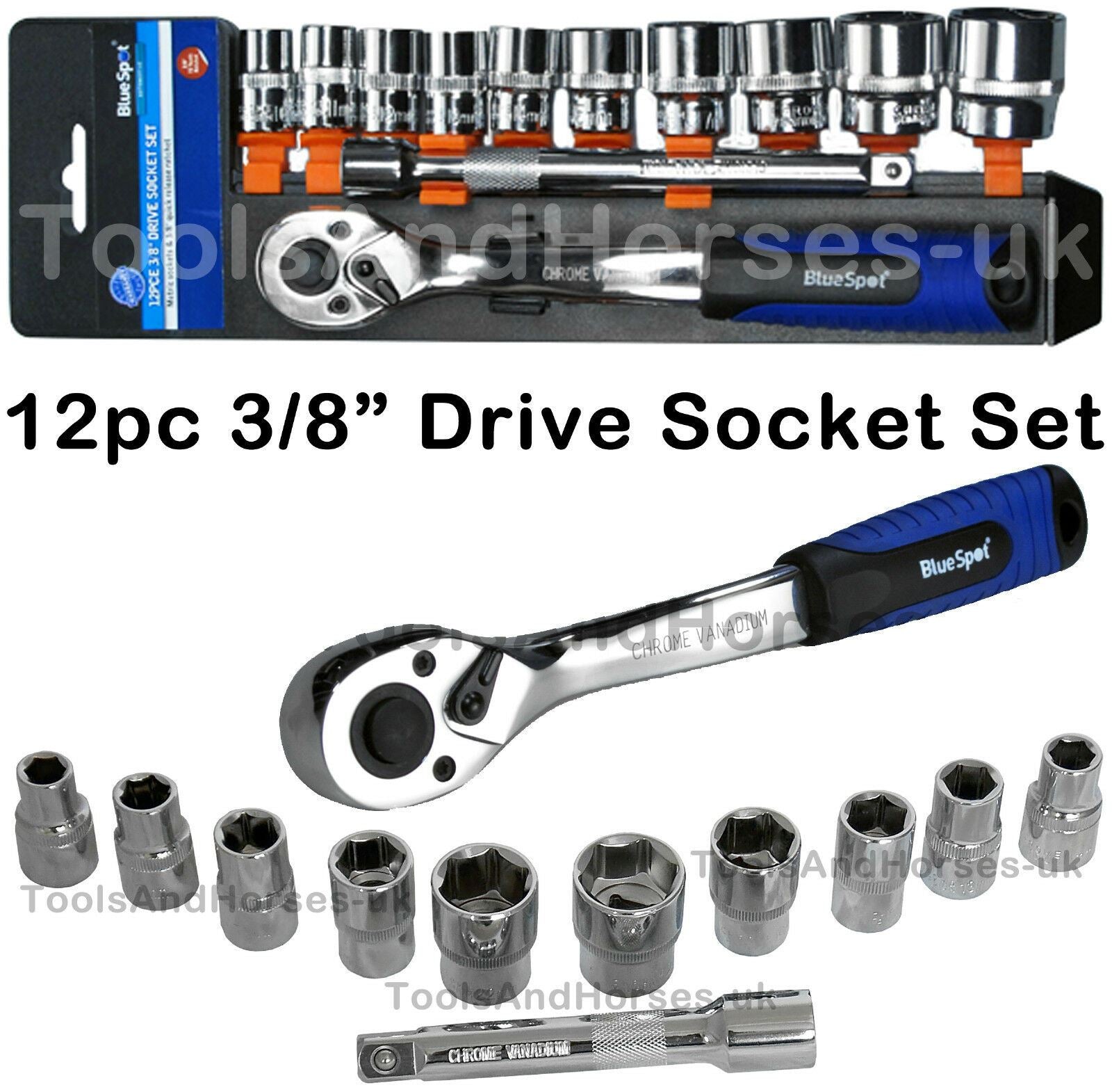BLUESPOT 12PCS 3/8" DRIVE 6 POINT SOCKET SET 10MM - 24MM