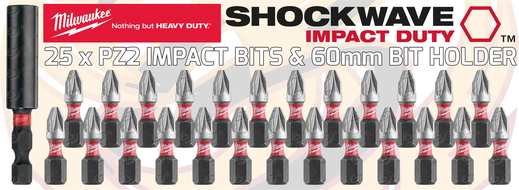 MILWAUKEE 26PCS PZ2 POZI IMPACT BITS & MAGNETIC BIT HOLDER