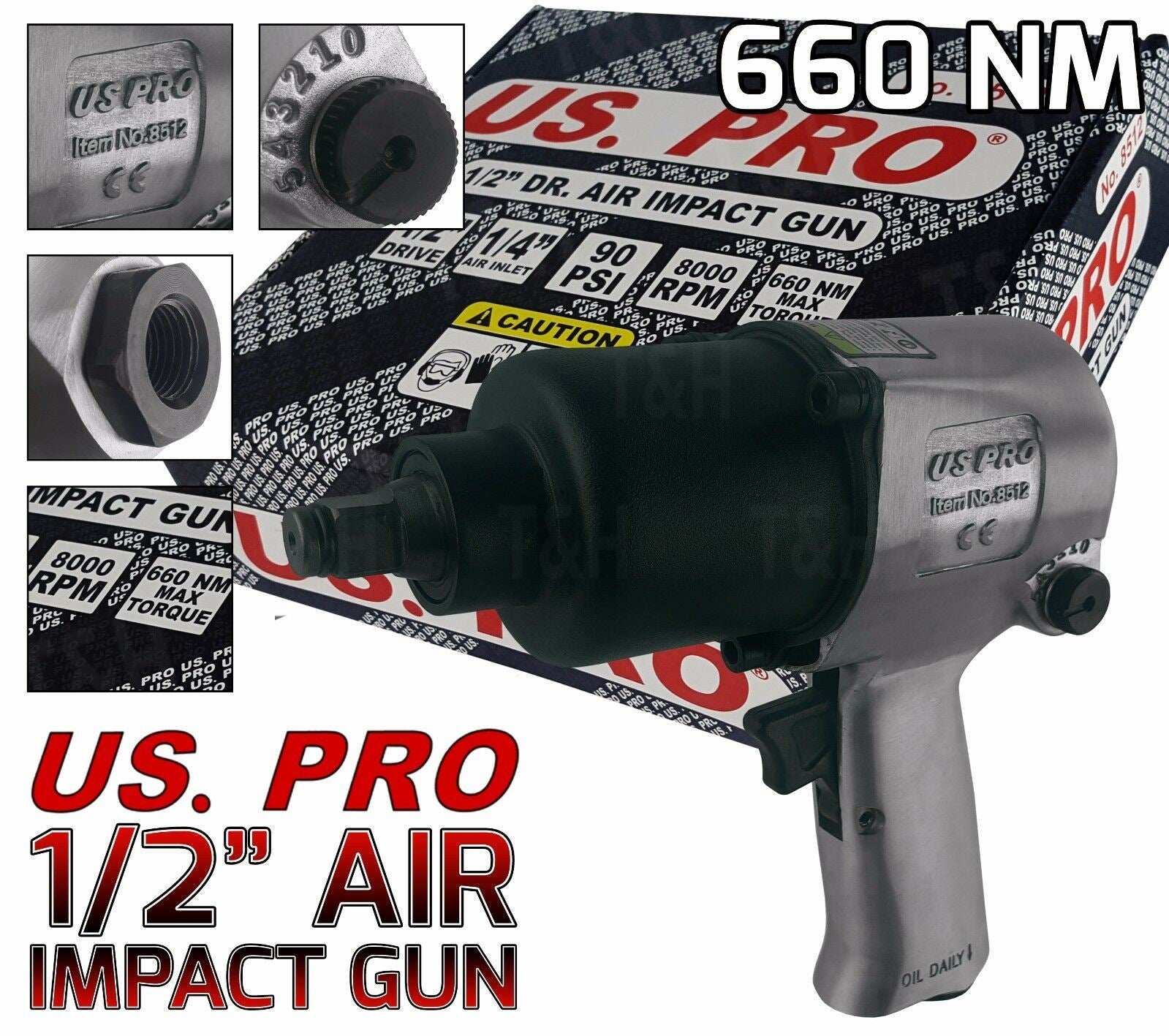 US PRO 1/2" DRIVE AIR IMPACT WRENCH 660Nm