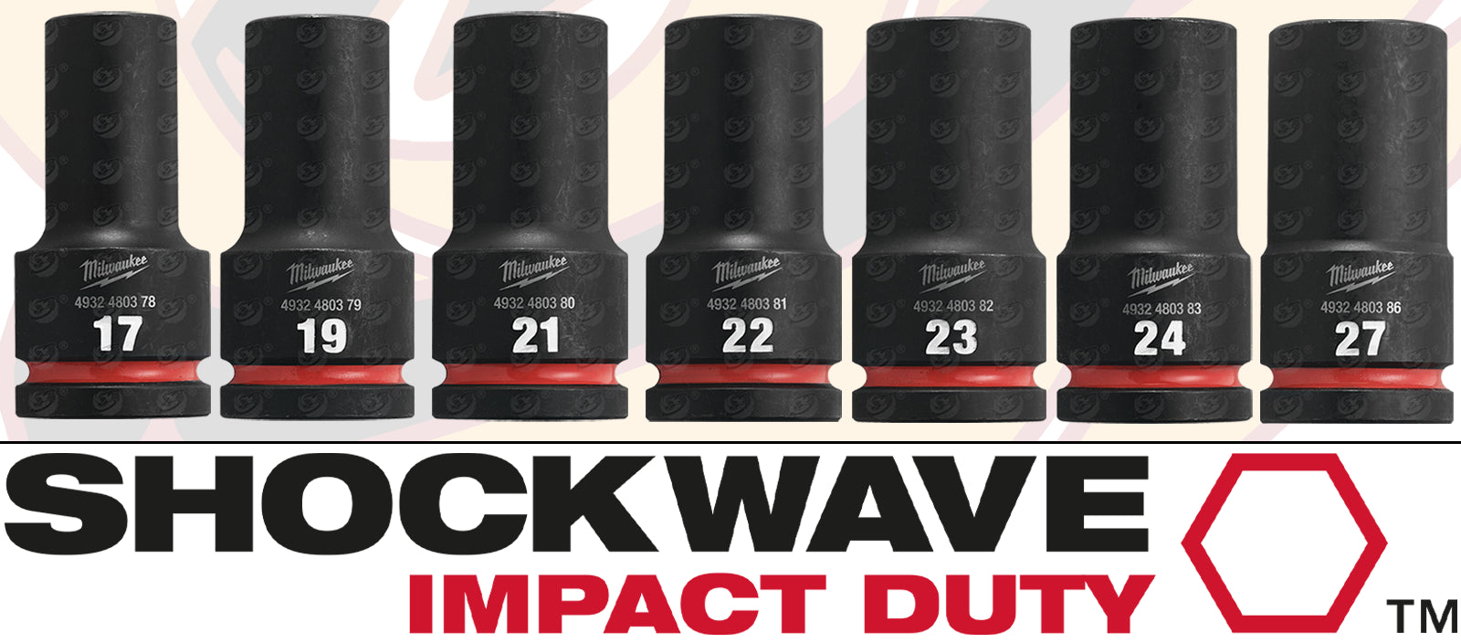 MILWAUKEE 7PCS 3/4" DRIVE 6 POINT DEEP IMPACT SOCKETS 17MM - 27MM