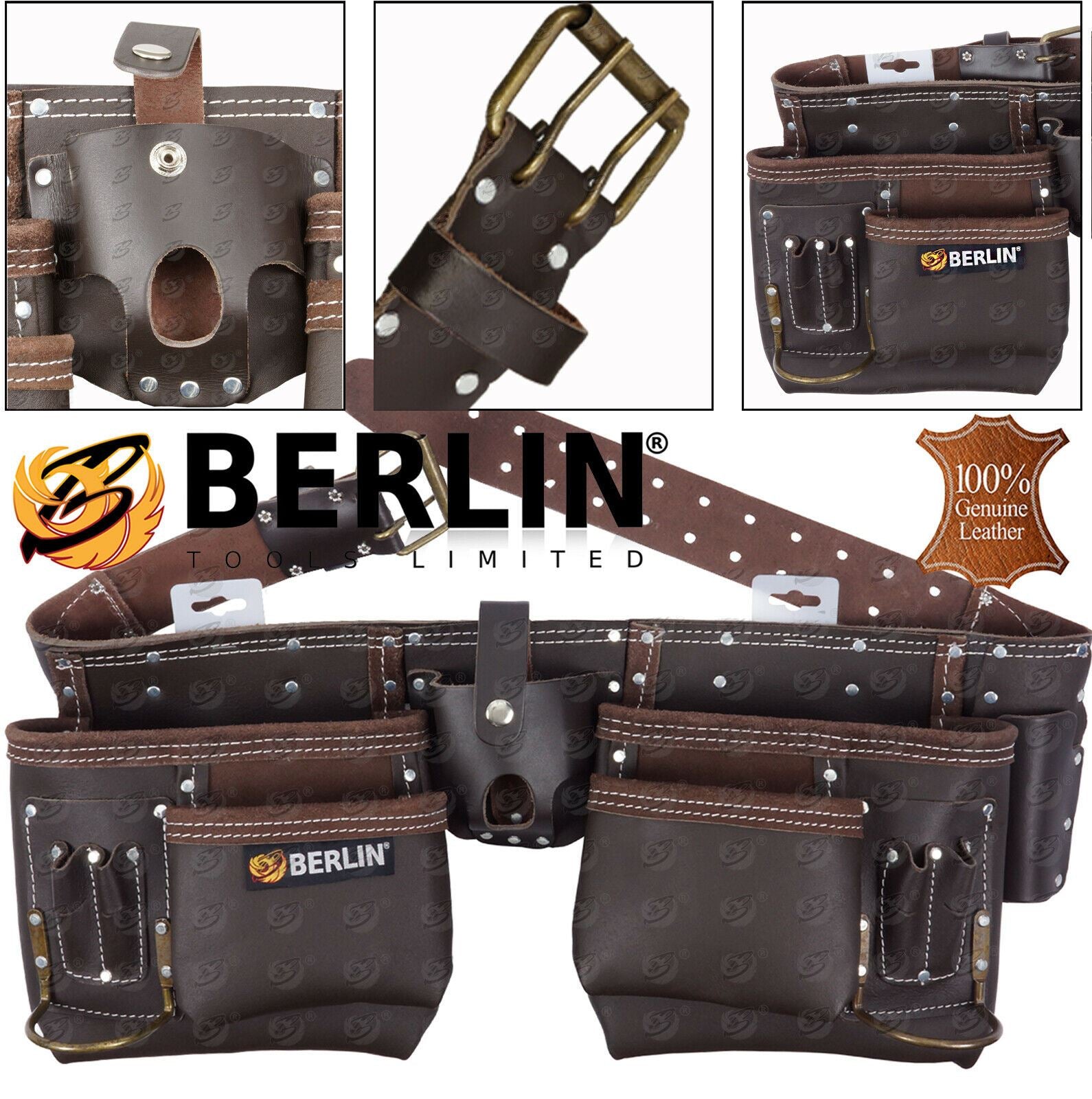 BERLIN 11 POCKET DOUBLE LEATHER WORK BELT