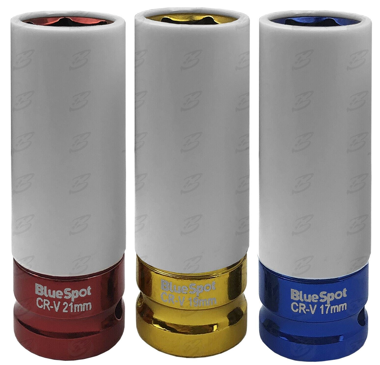 BLUESPOT 1/2" DRIVE 24" LONG BREAKER BAR & 3PCS 6 POINT ALLOY WHEEL NUT SOCKETS 17MM - 19MM - 21MM