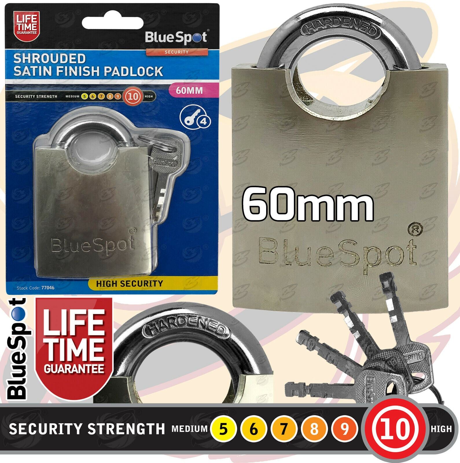 BLUESPOT 60MM SHROUDED SATIN FINISH PADLOCK