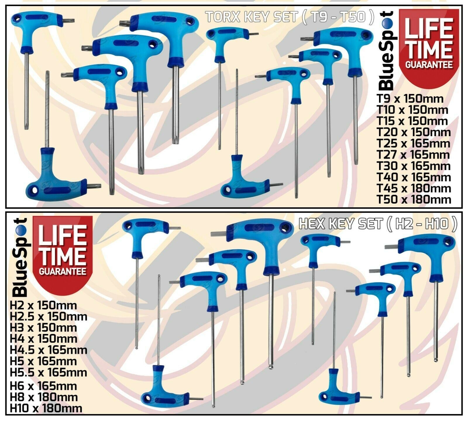 BLUESPOT 20PCS T - HANDLE TORX & HEX KEY SET ( H2 - H10 ) ( T9 - T50 )