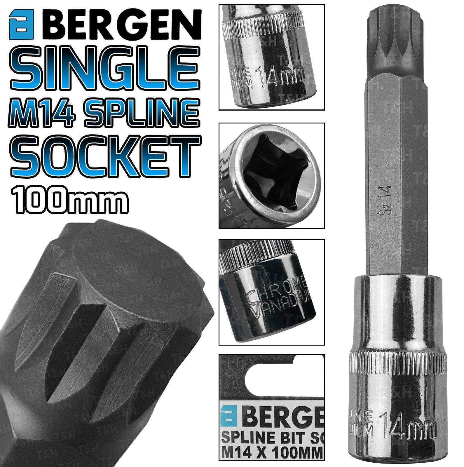 US PRO M14 1/2" DRIVE 100MM LONG SPLINE BIT SOCKET ( SINGLE )