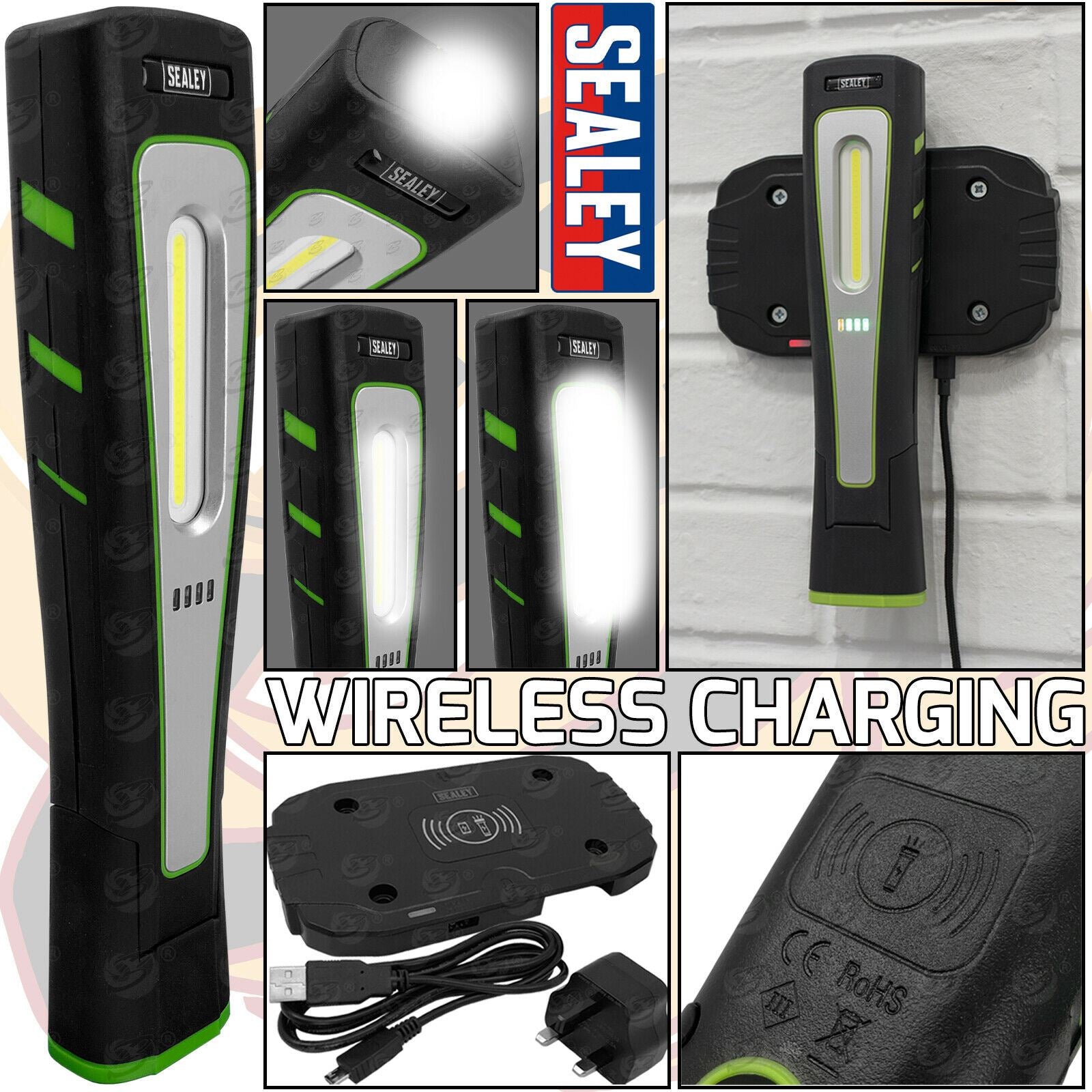SEALEY WIRELESS CHARGING COB LED WORK LIGHT TORCH LI - ION