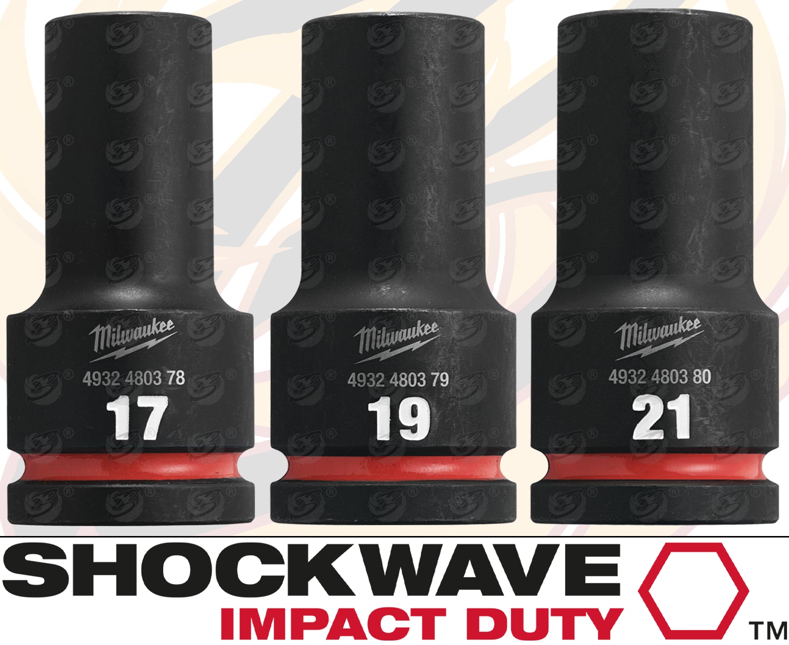 MILWAUKEE 3PCS 3/4" DRIVE 6 POINT DEEP IMPACT SOCKETS 17MM - 19MM - 21MM