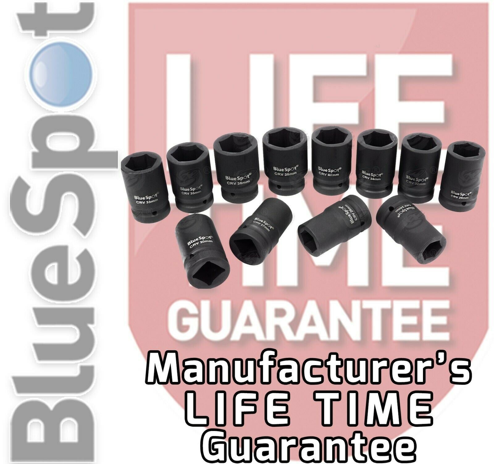 BLUESPOT 12PCS 1" DRIVE 6 POINT DEEP IMPACT SOCKETS 24MM - 41MM