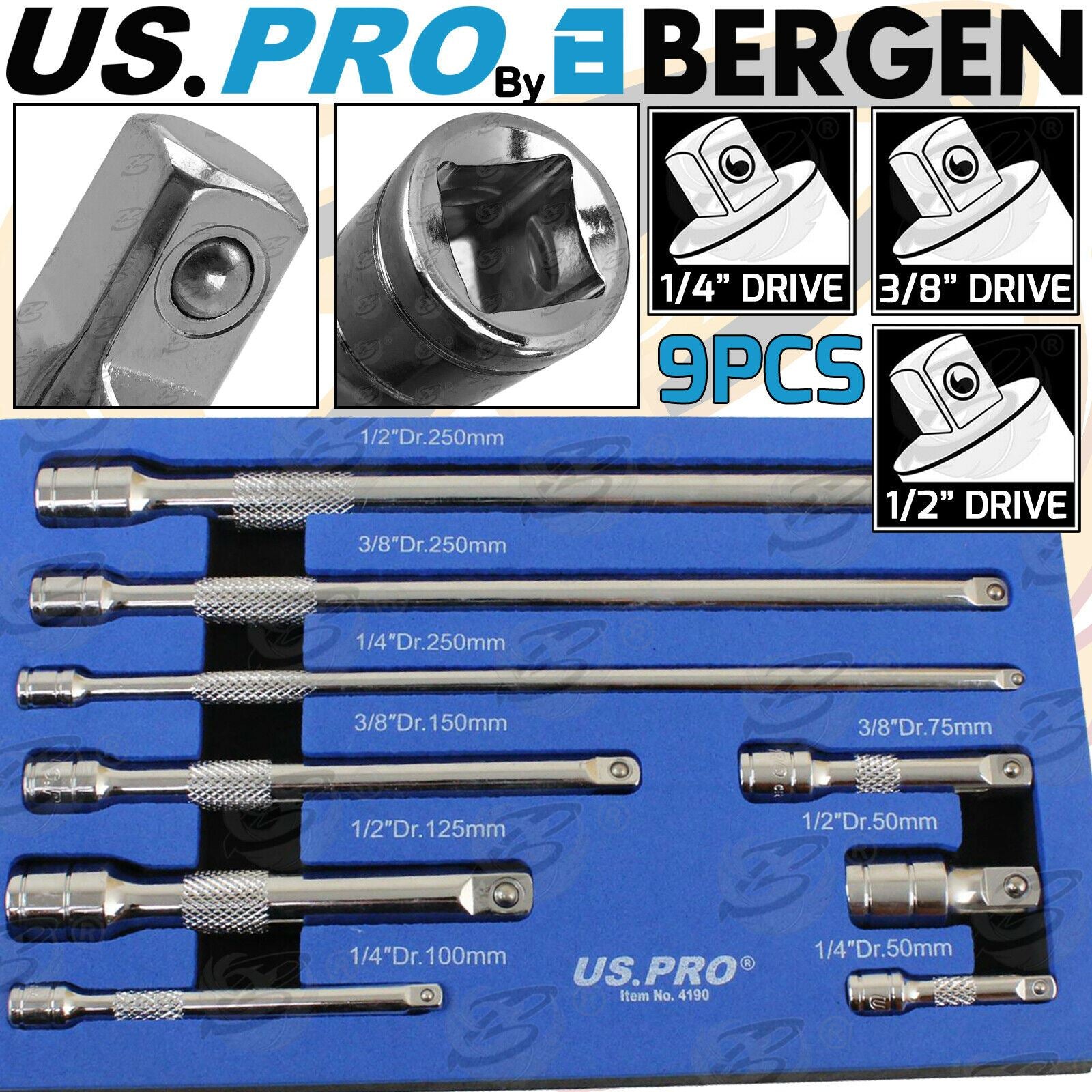 US PRO 54PCS 1/4" & 3/8" & 1/2" DRIVE 6 POINT DEEP SOCKET SET 4MM - 24MM