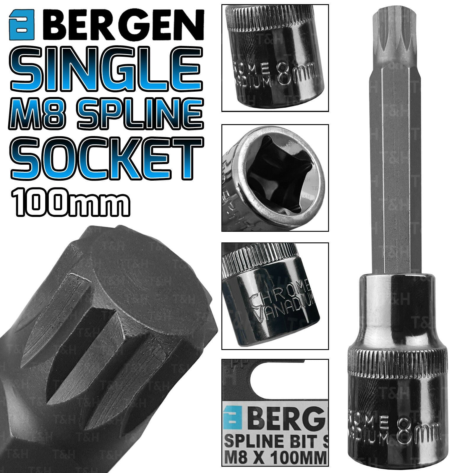 US PRO M8 1/2" DRIVE 100MM LONG SPLINE BIT SOCKET ( SINGLE )