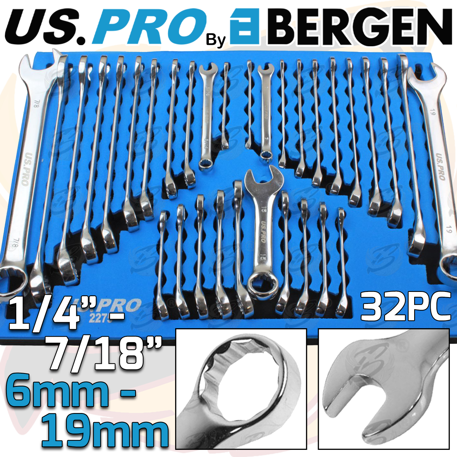 US Pro 32 Piece Combination Spanners Metric / Sae - Foam Tray ( 2275 )