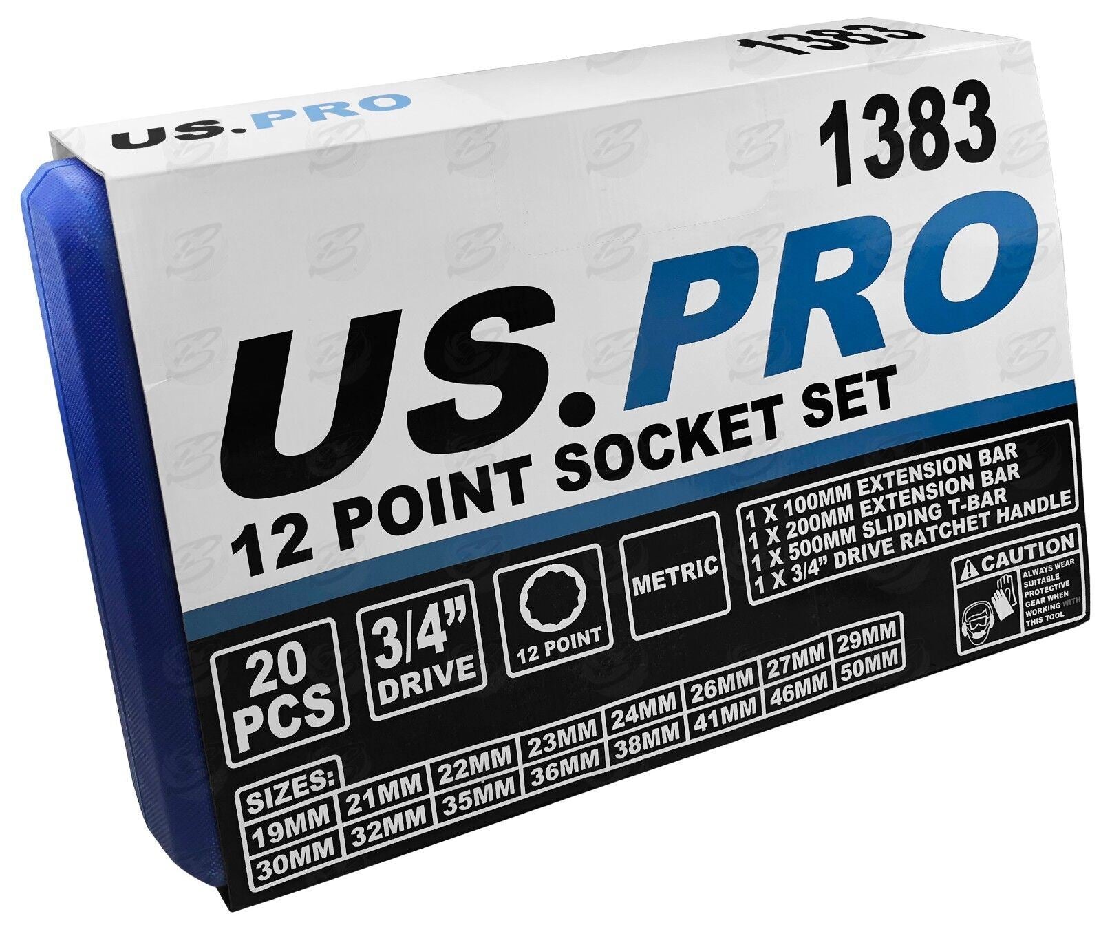 US Pro 20 Piece 3/4" Drive 12 Point Socket Set 19mm - 50mm  1383