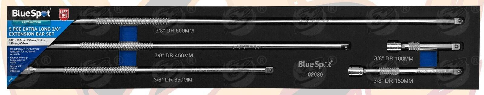 BlueSpot 5 Piece 3/8" Drive Extra Long Extension Bars 50mm - 375mm 02089