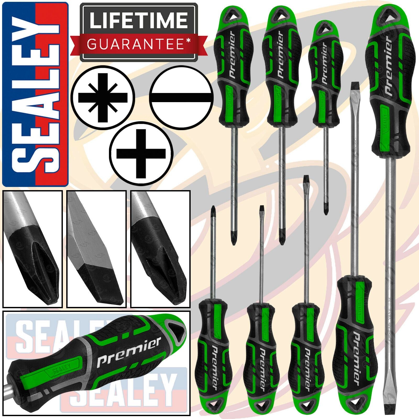 SEALEY 8PCS MAGNETIC SCREWDRIVER SET ( SLOTTED - PHILLIPS - POZIRDRIVE )