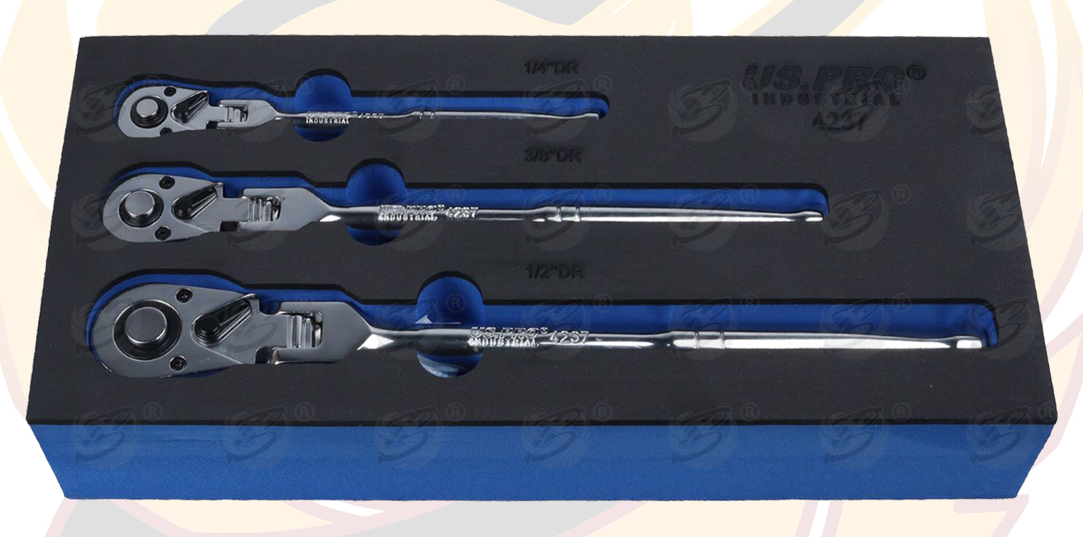 US PRO 3PC FLEXI HEAD RATCHET SET 1/4" -  3/8" - 1/2" DRIVES