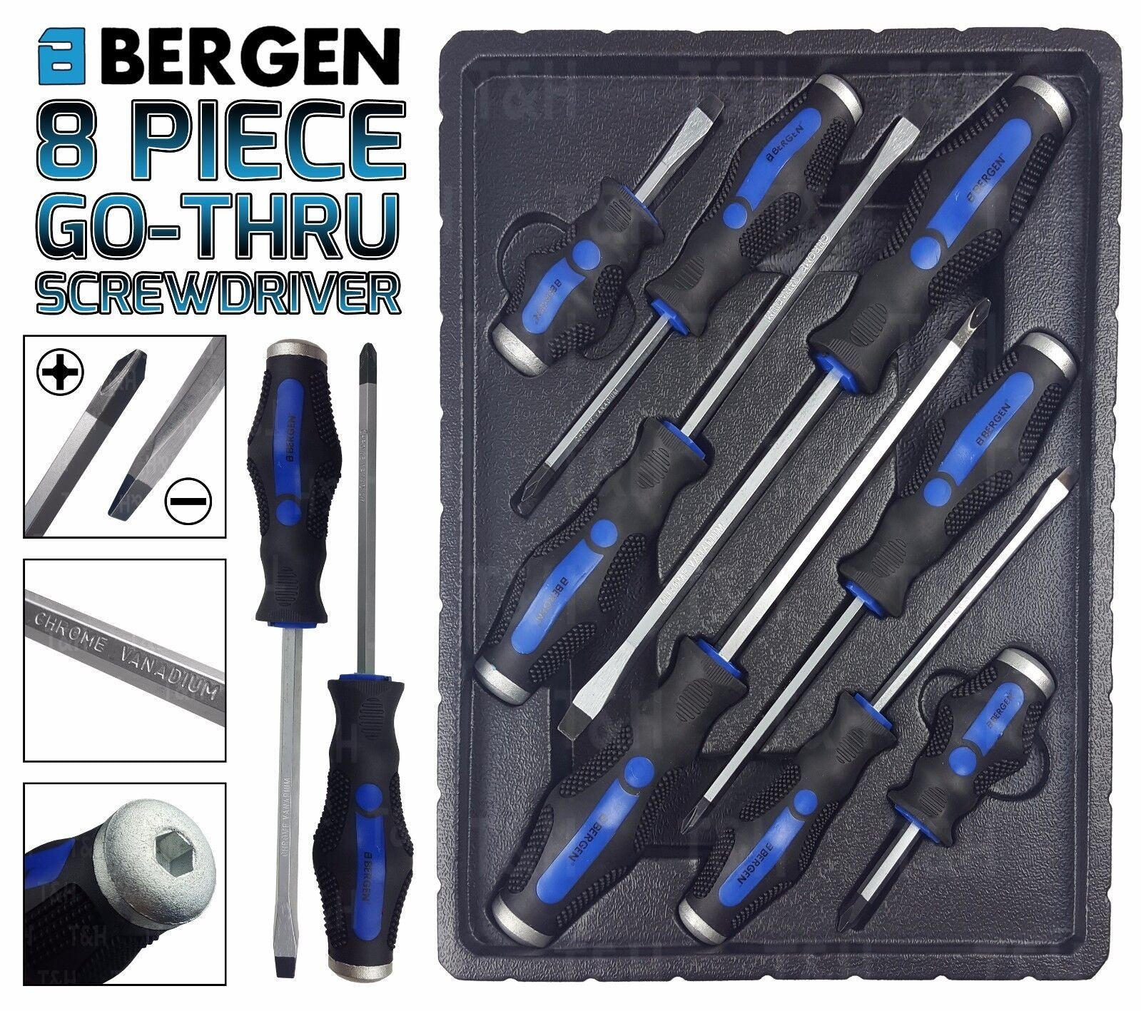 US Pro 8 Piece Magnetic Go Through Screwdriver Set ( Slotted - PHillips ) 1605