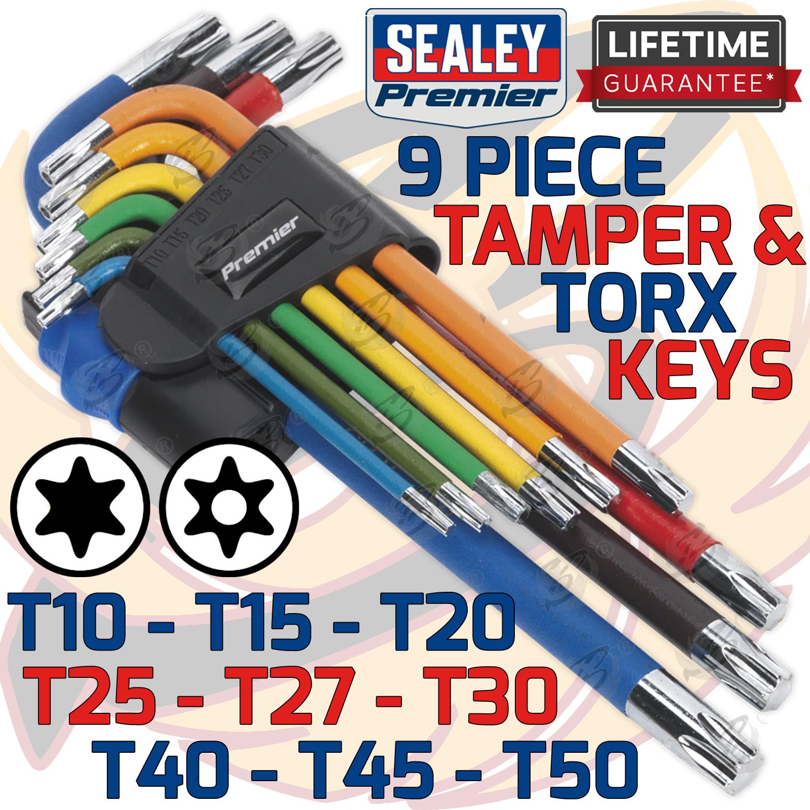 SEALEY 18PCS COLOUR CODED TAMPERPROOF TORX & BALL END HEX KEY SETS ( H1.27 - H10 ) ( T6 - T50 )