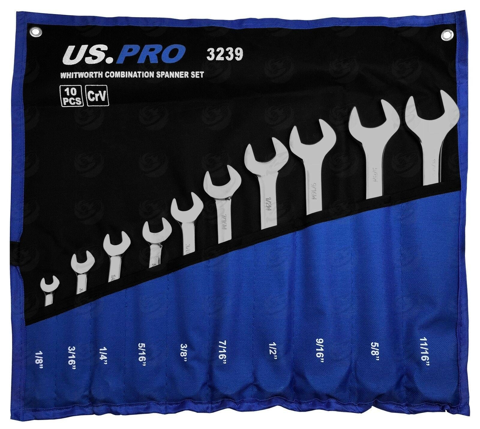 US PRO 10PCS WHITWORTH COMBINATION SPANNERS 1/8" - 11/16"